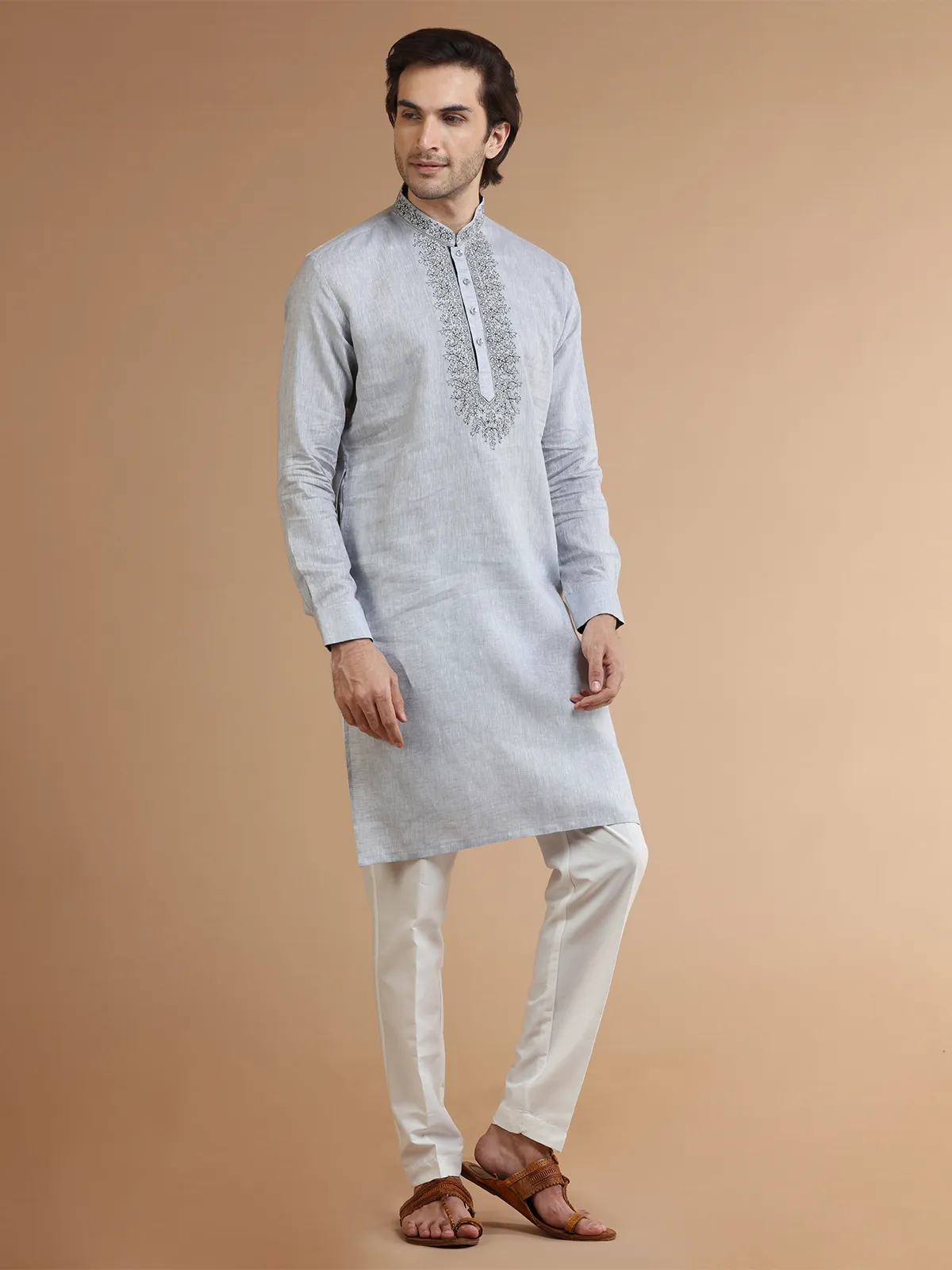 Grey linen festive  Men Kurta pajama