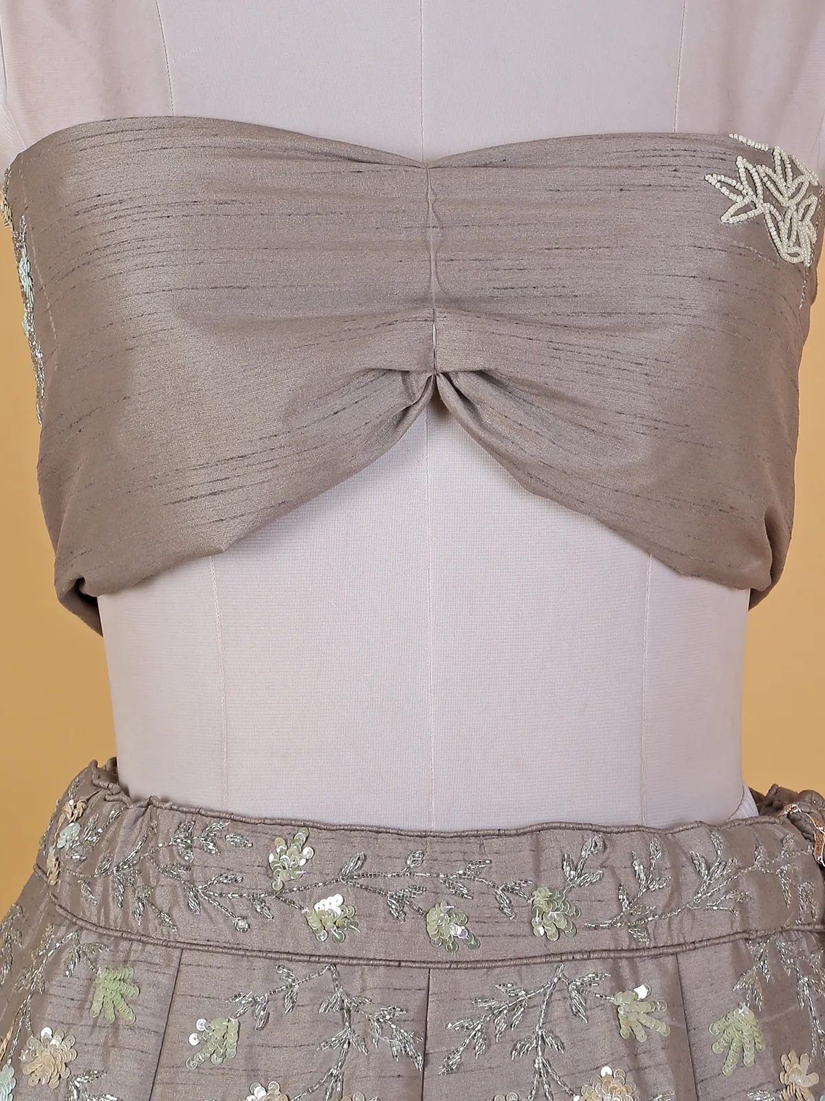 Grey raw silk unstitched lehenga choli for reception