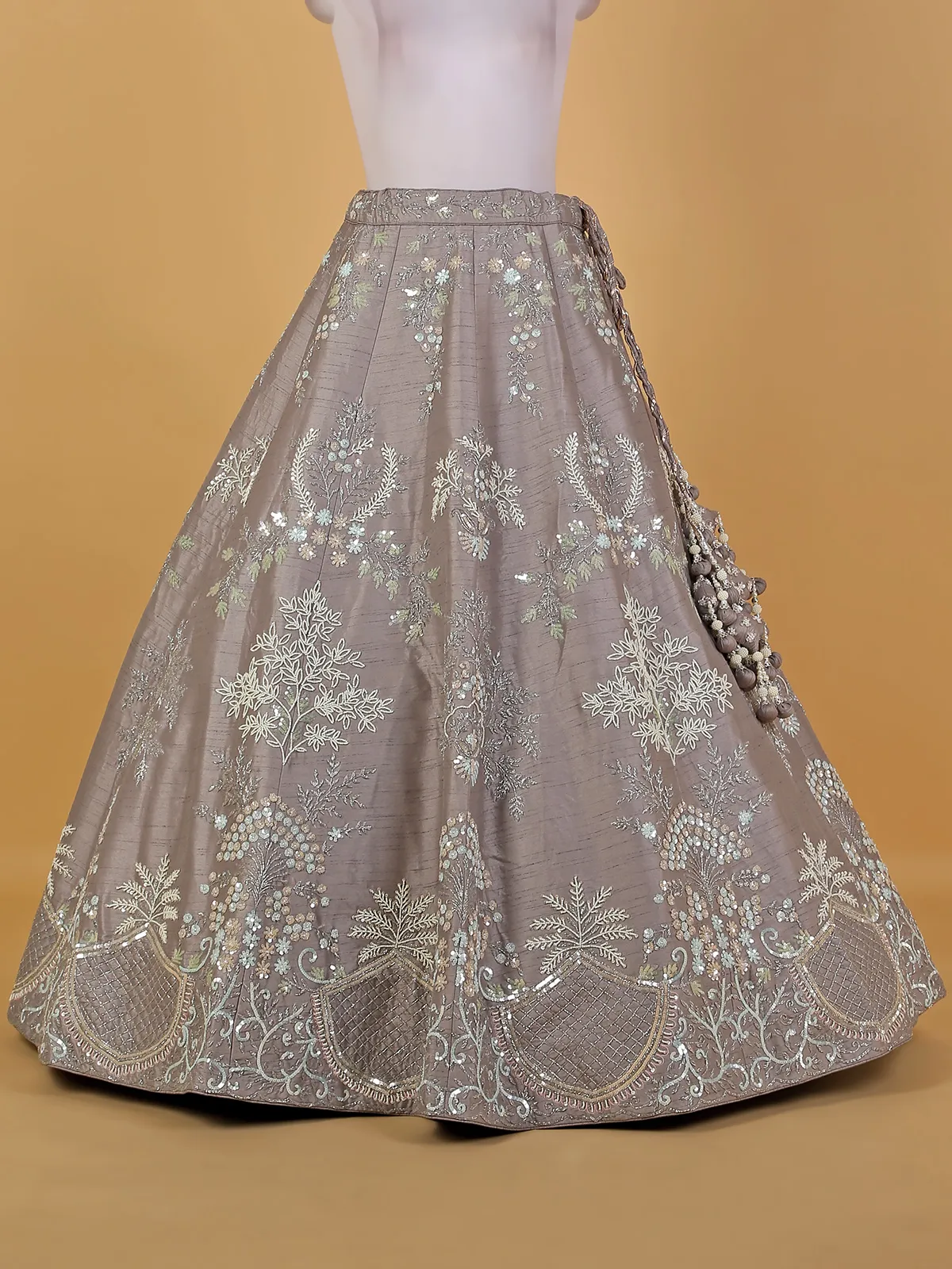 Grey raw silk unstitched lehenga choli for reception