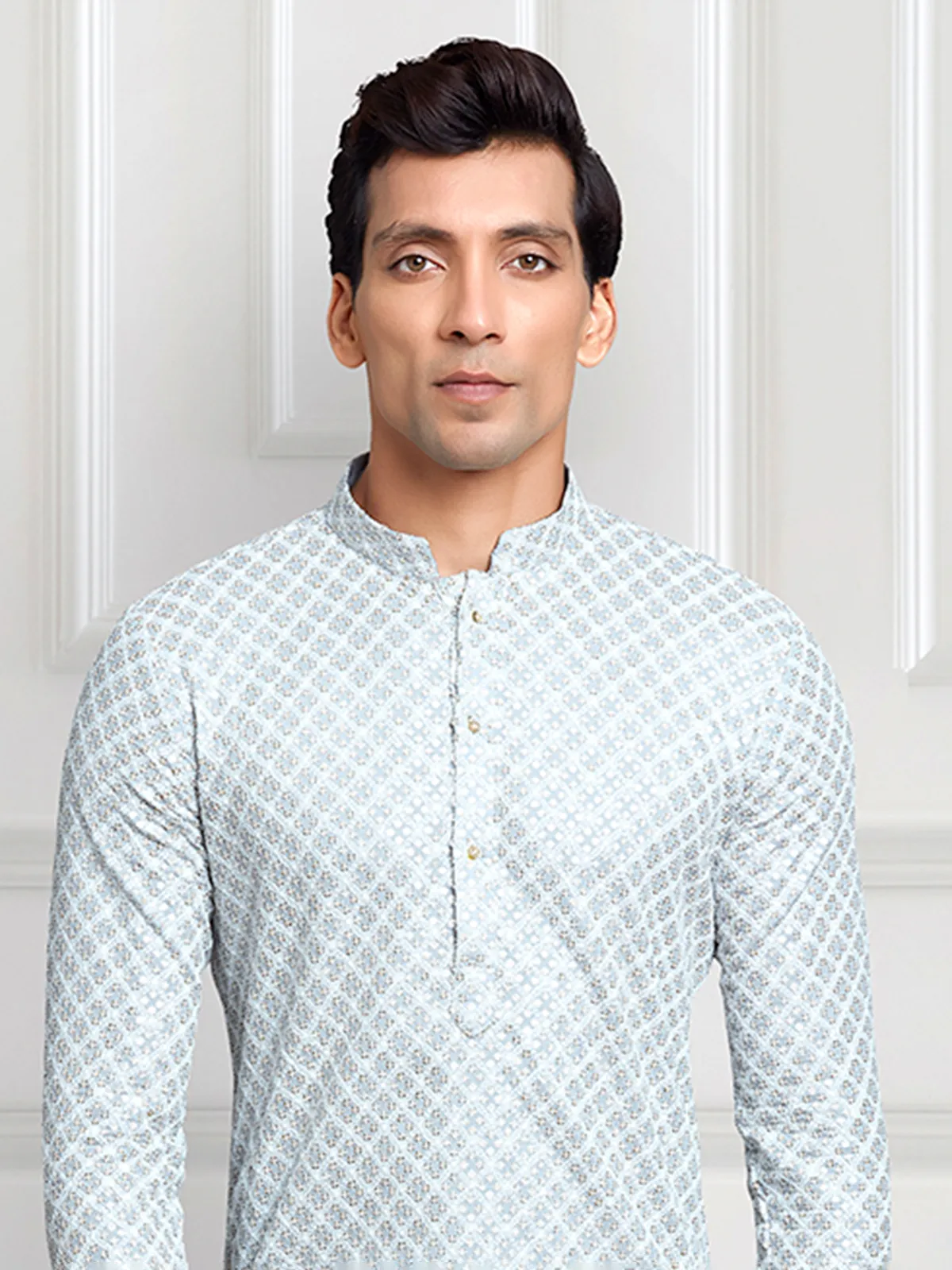 Grey rayon cotton kurta with dhoti