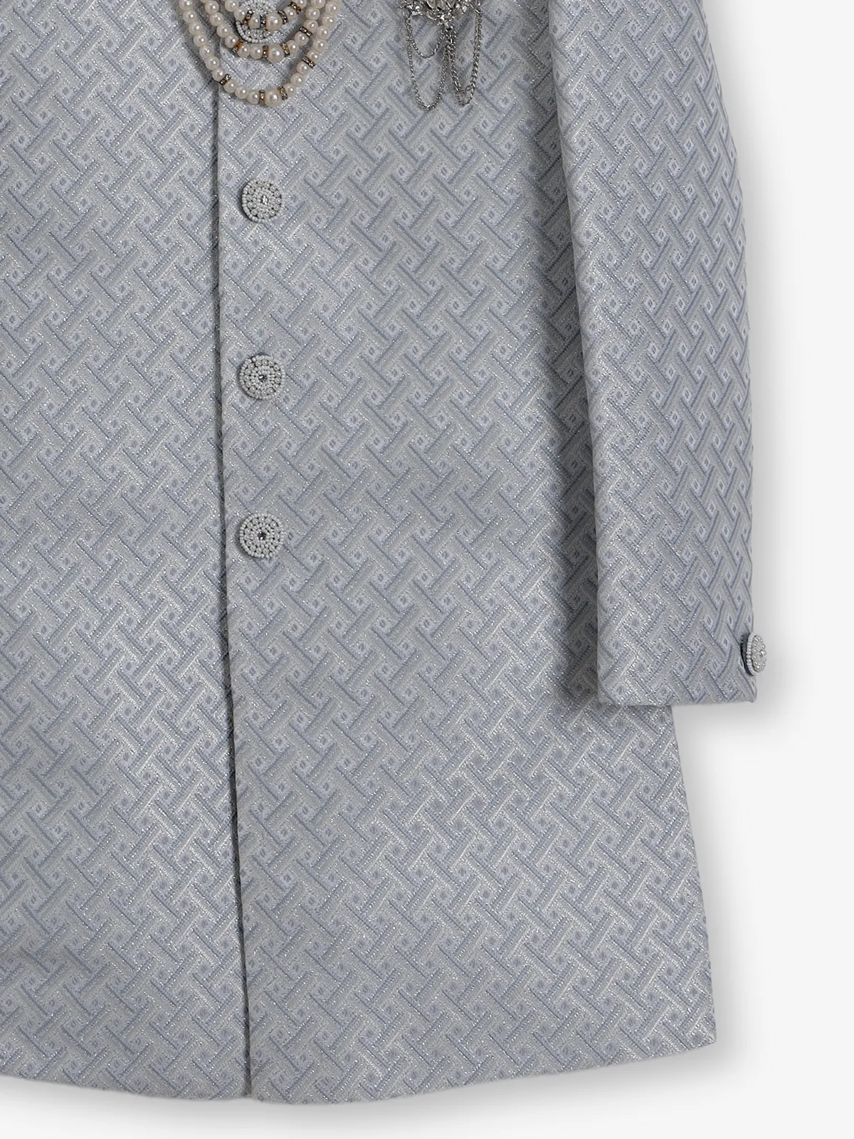 Grey silk embroidered texture festive boys indowestern