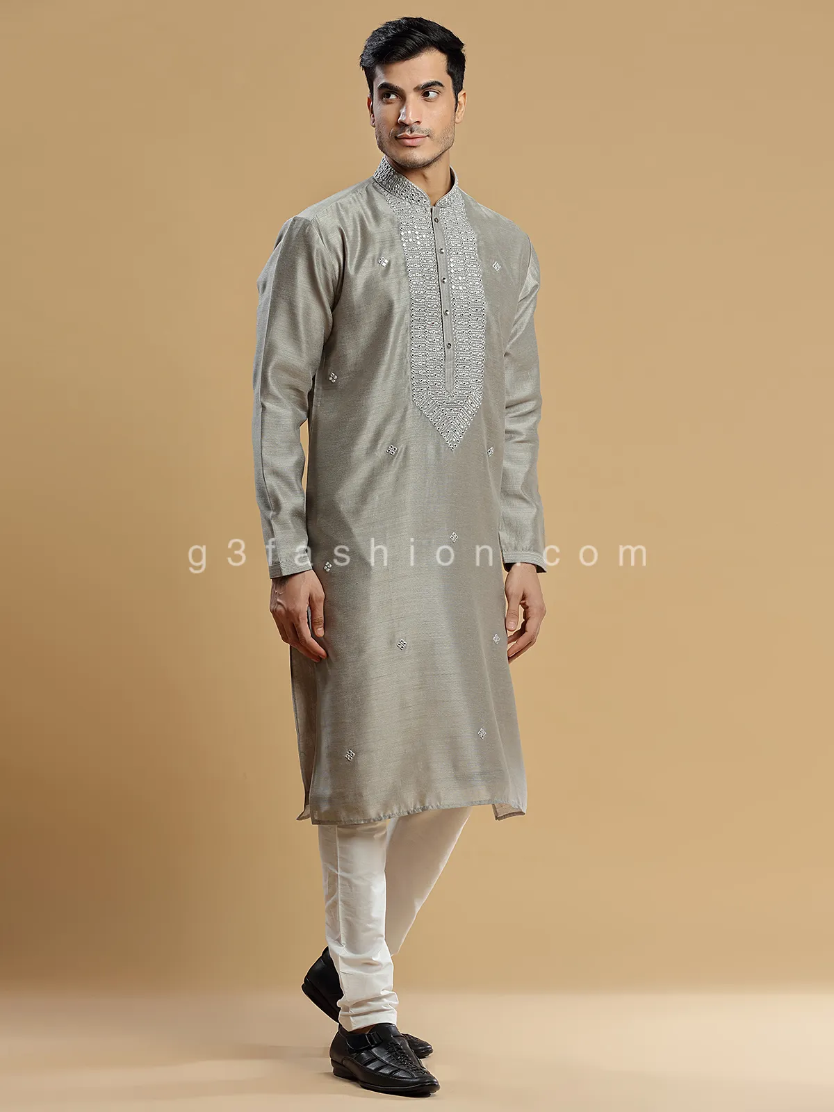 Grey silk festive look  Men Kurta pajama