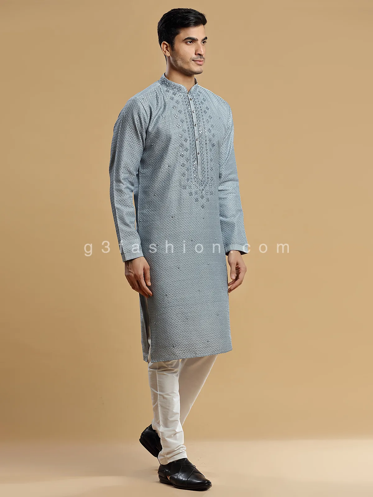 Grey silk  Men Kurta pajama for festive look