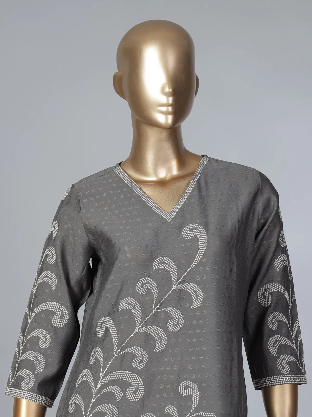 Grey silk thread sequins embellished stylish casual kurti