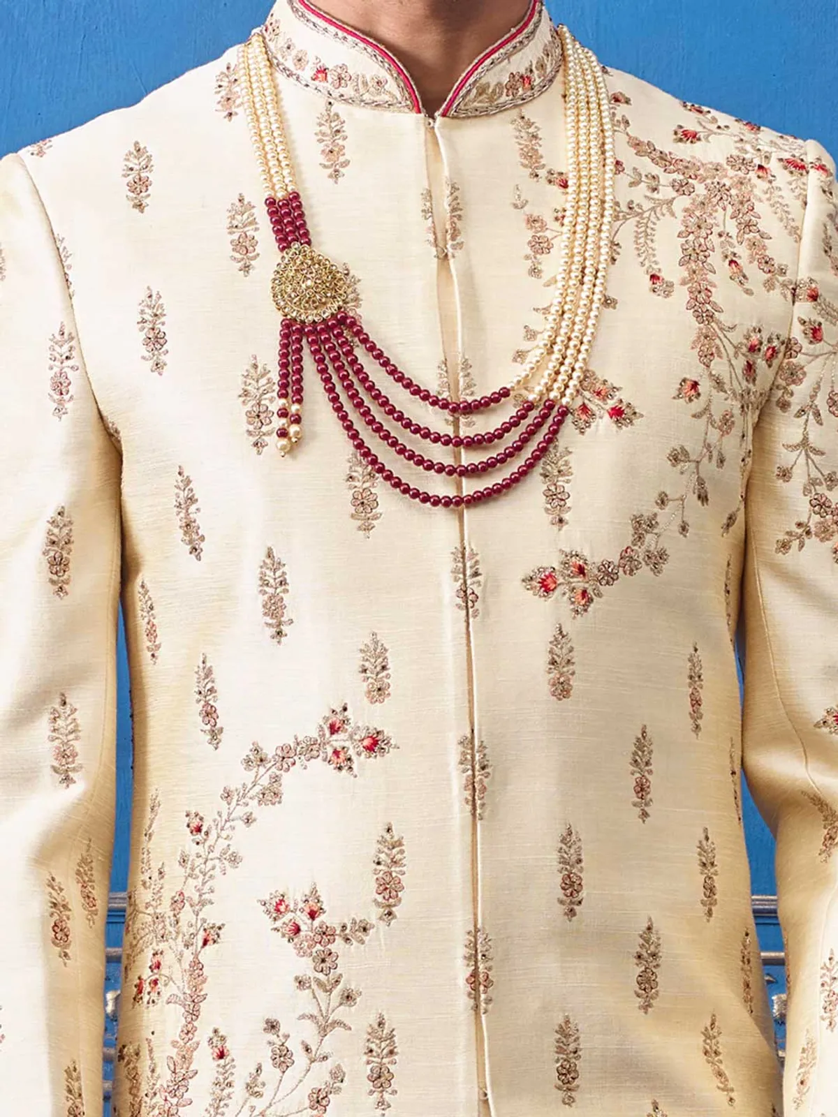 Groom wear beige silk sherwani