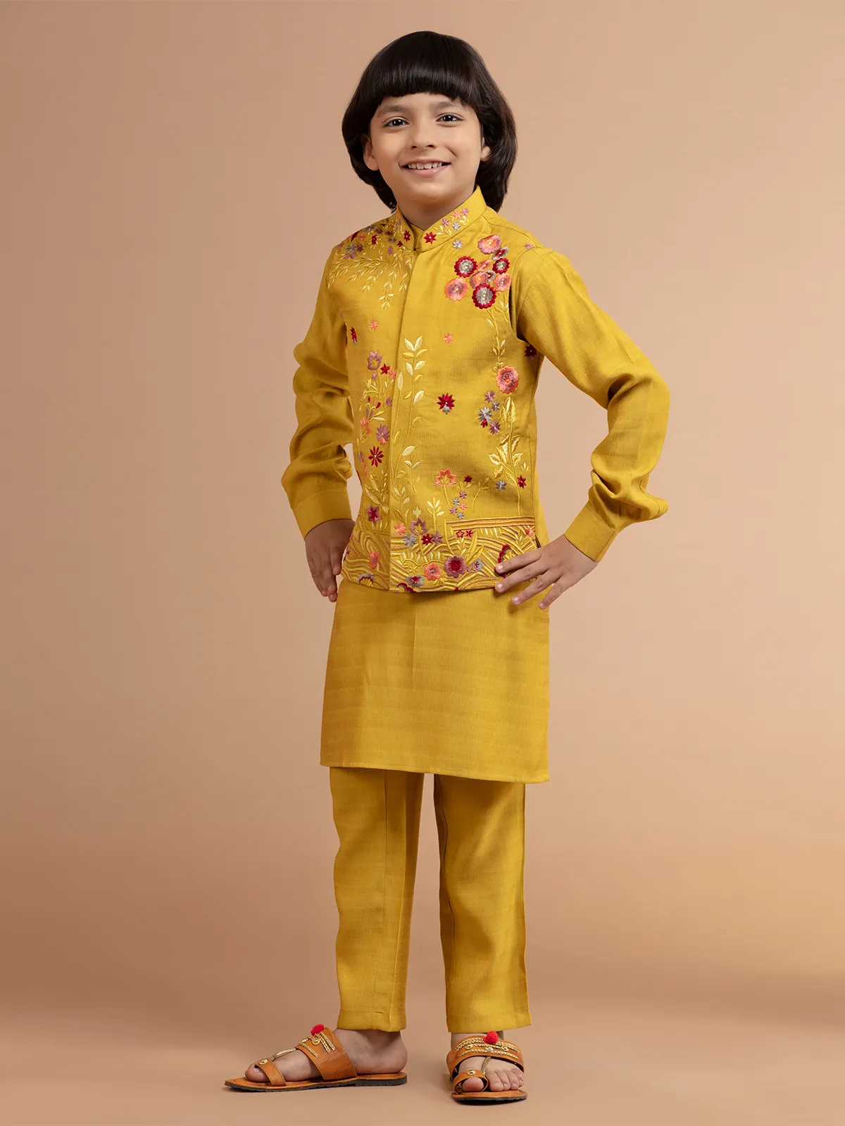 Haldi look mustard yellow waistcoat set