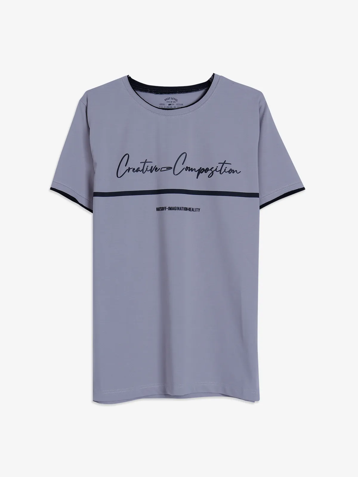 Hats Off grey cotton printed t shirt