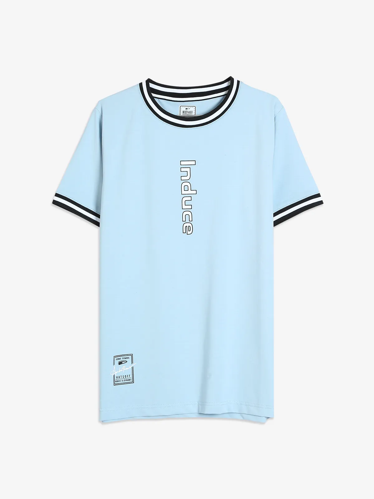 Hats Off printed cotton t shirt in sky blue