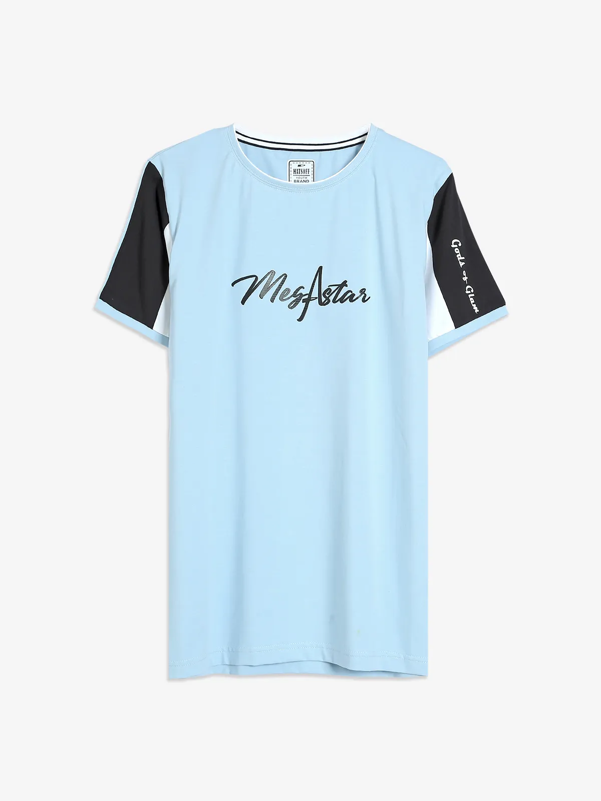 Hats Off sky blue cotton printed t shirt