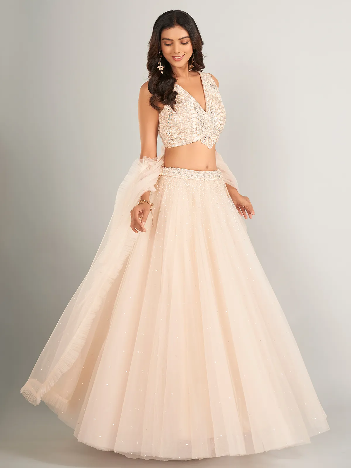 Heavy cream net lehenga choli for wedding