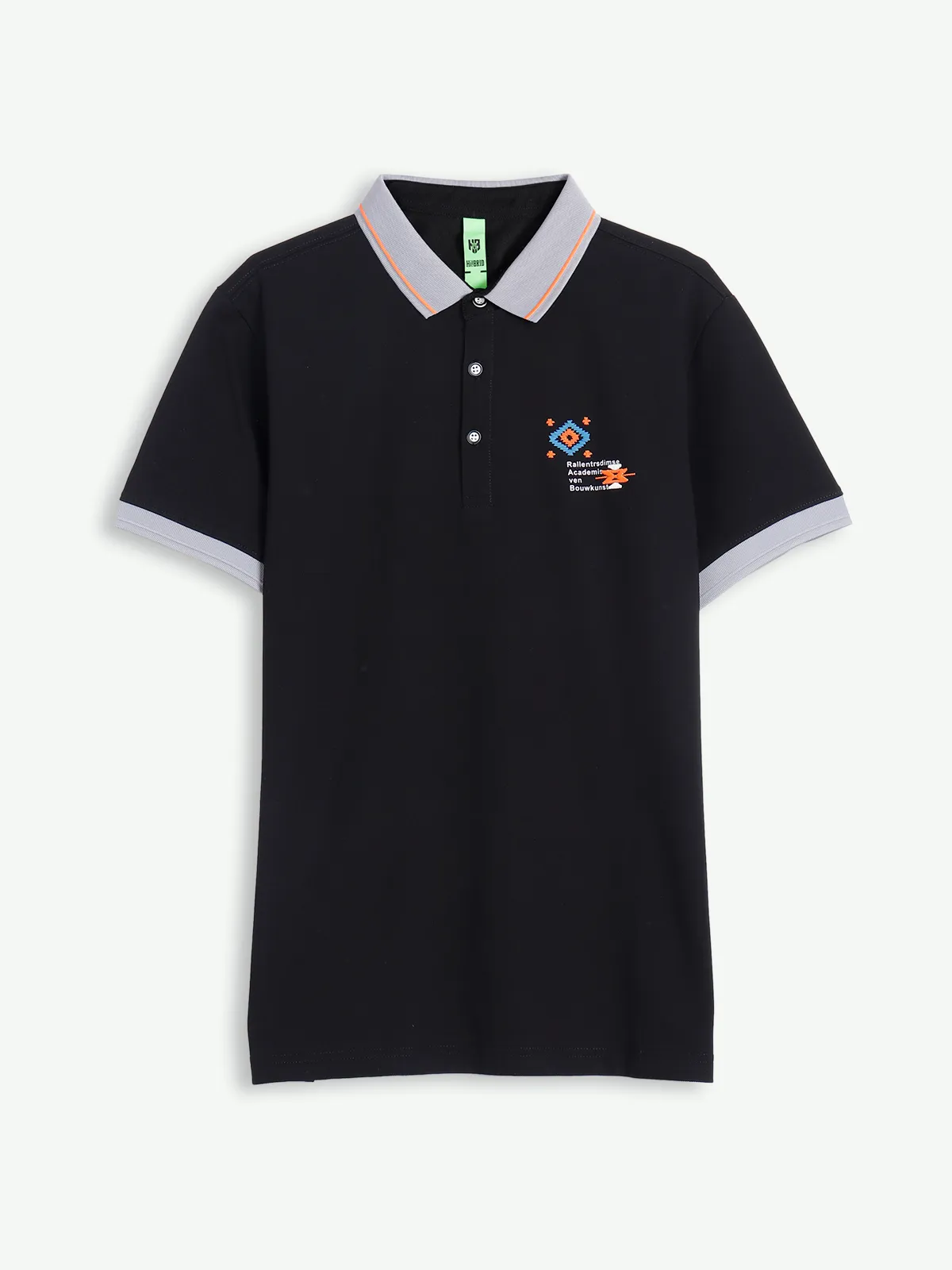 Hibrid black printed polo t shirt