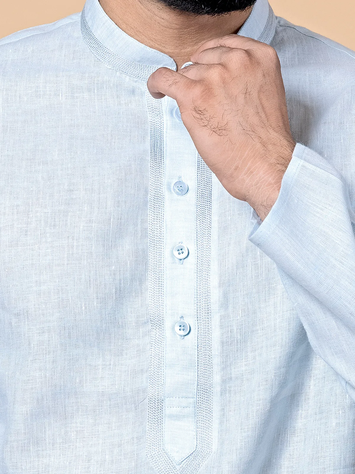 Ice blue linen plain kurta suit