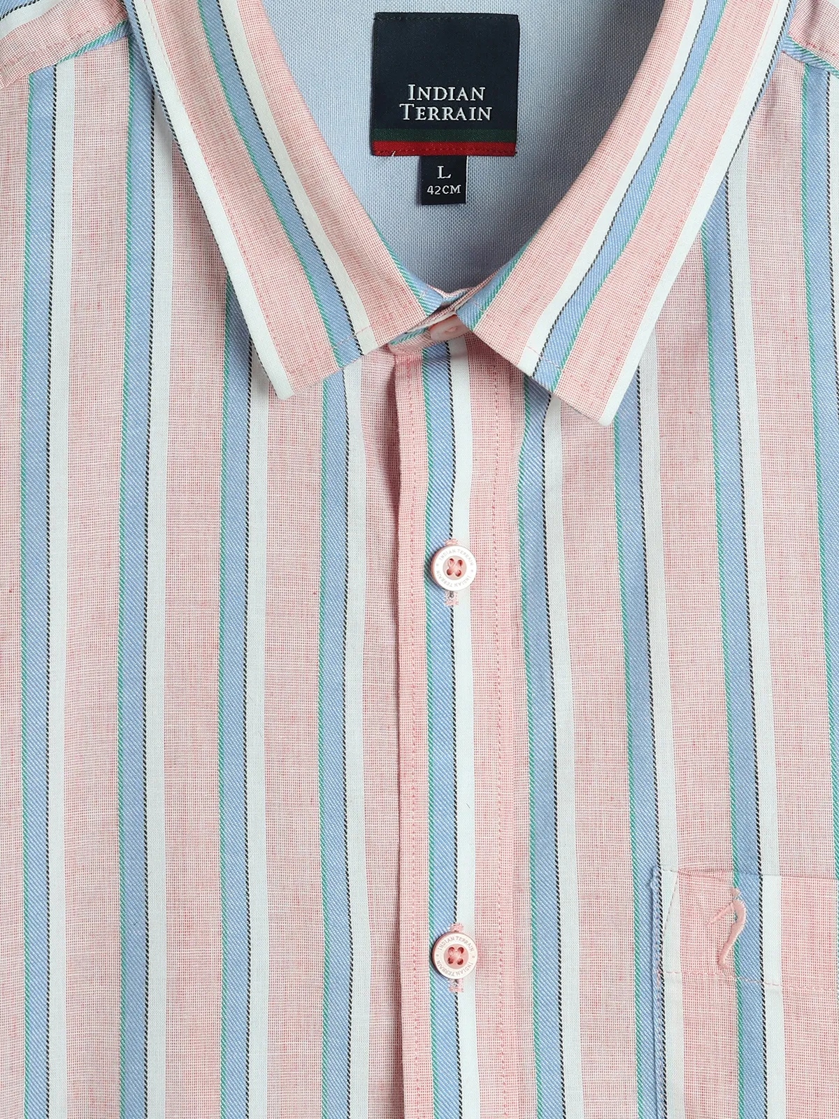 INDIAN TERRAIN cotton peach printed shirt