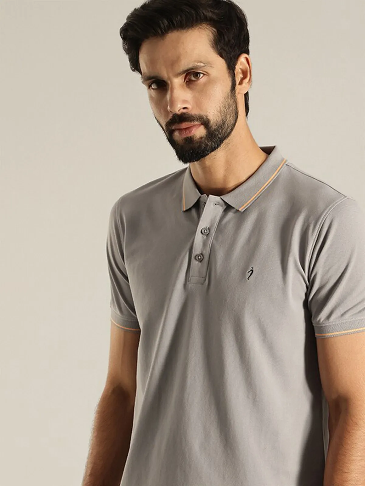 Indian Terrain grey cotton polo t shirt