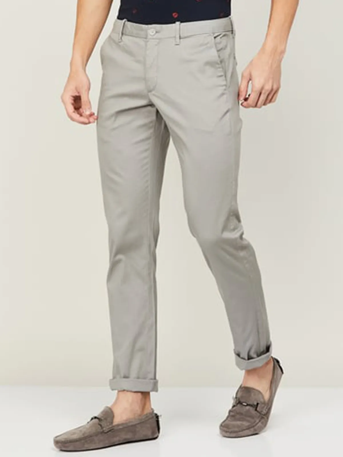 Indian Terrain light grey cotton trouser in solid