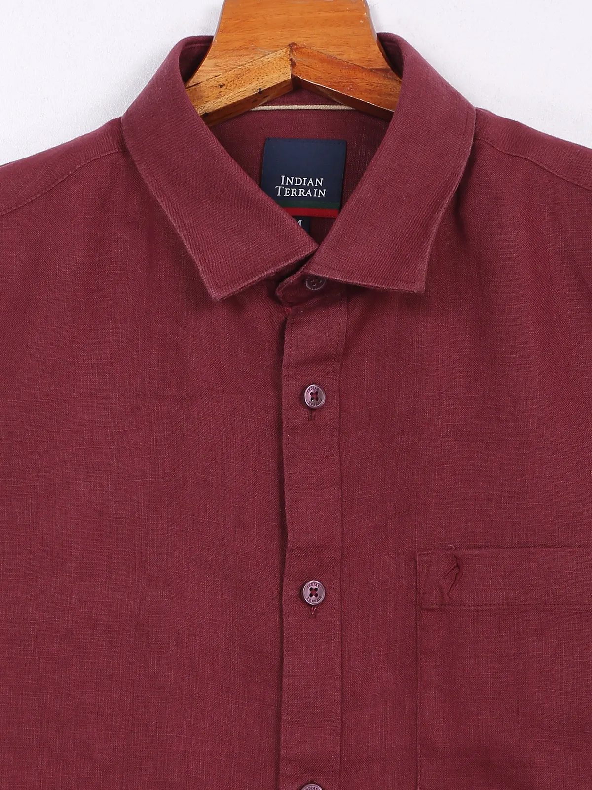 Indian Terrain maroon plain cotton shirt