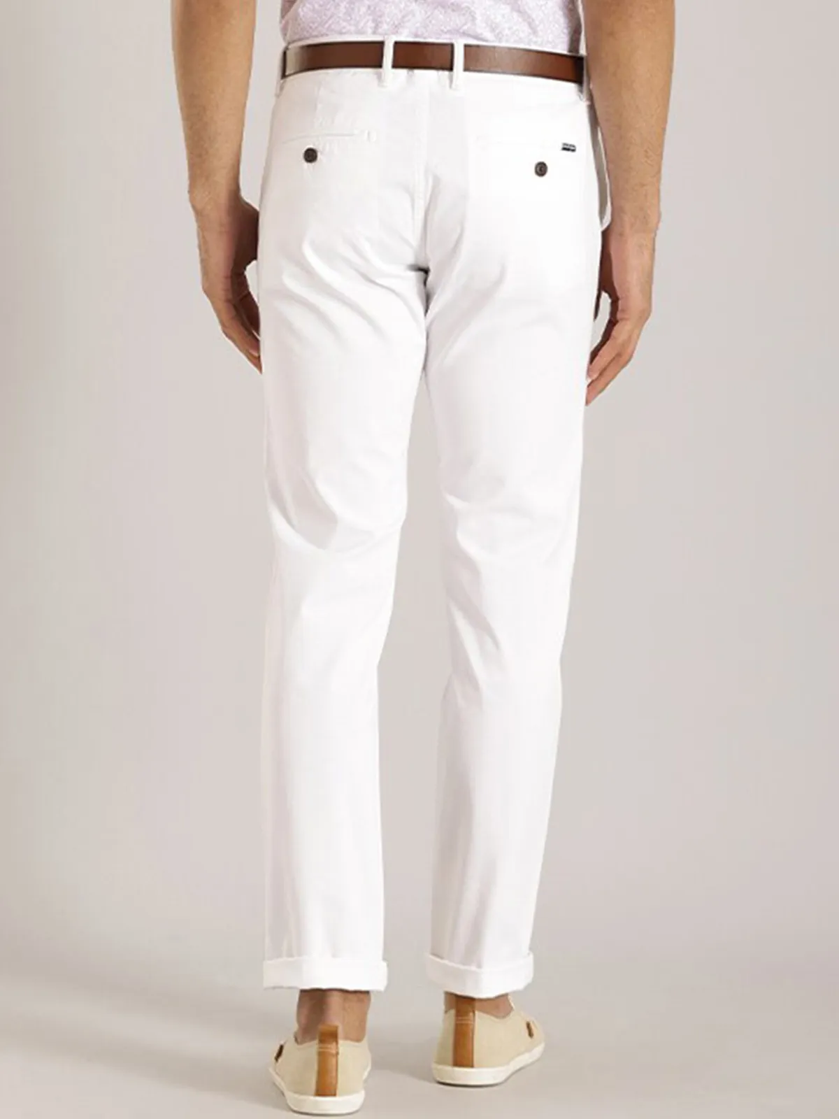 Indian Terrain solid cotton trouser in white