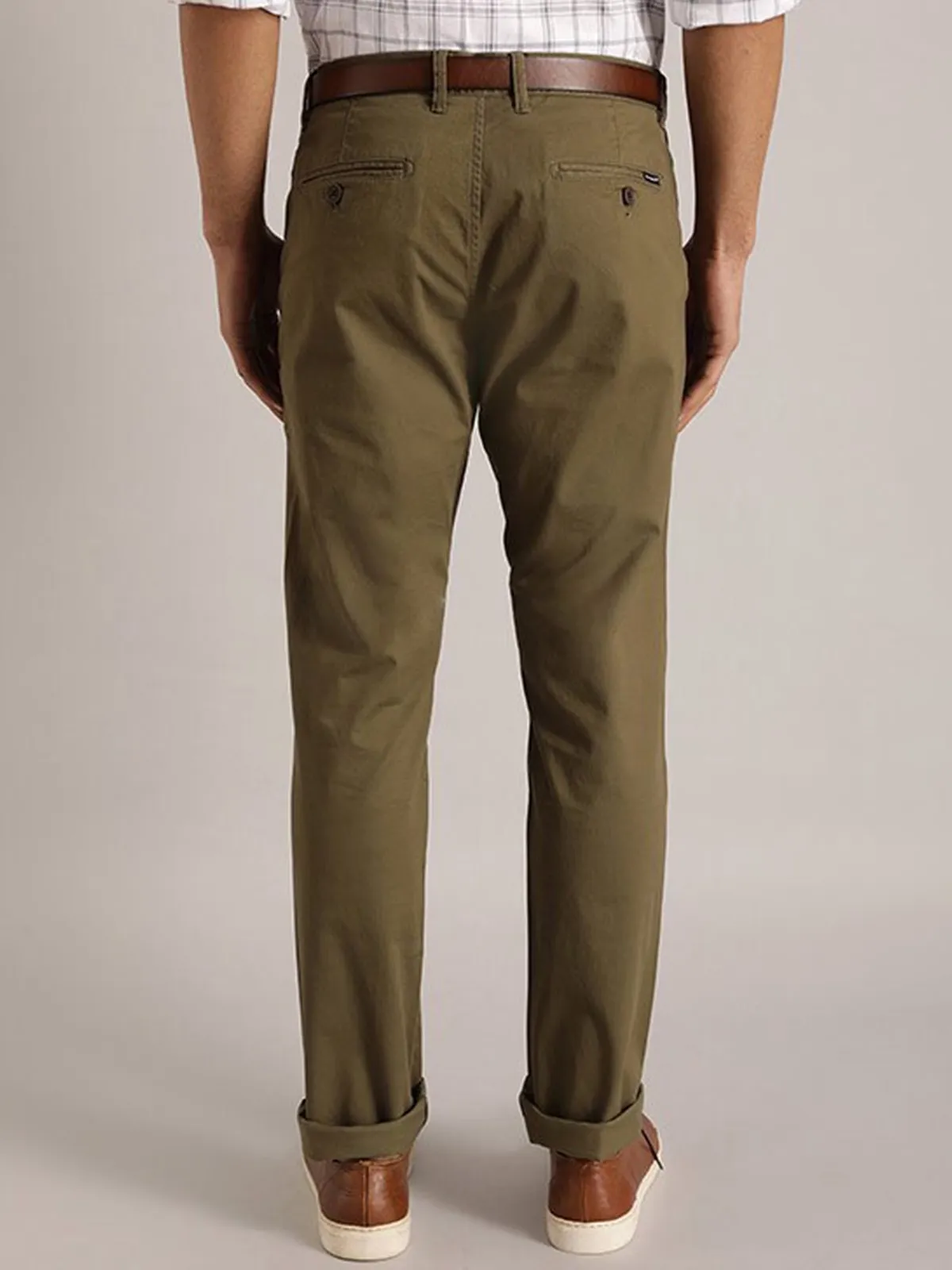 Indian Terrain solid olive cotton trouser