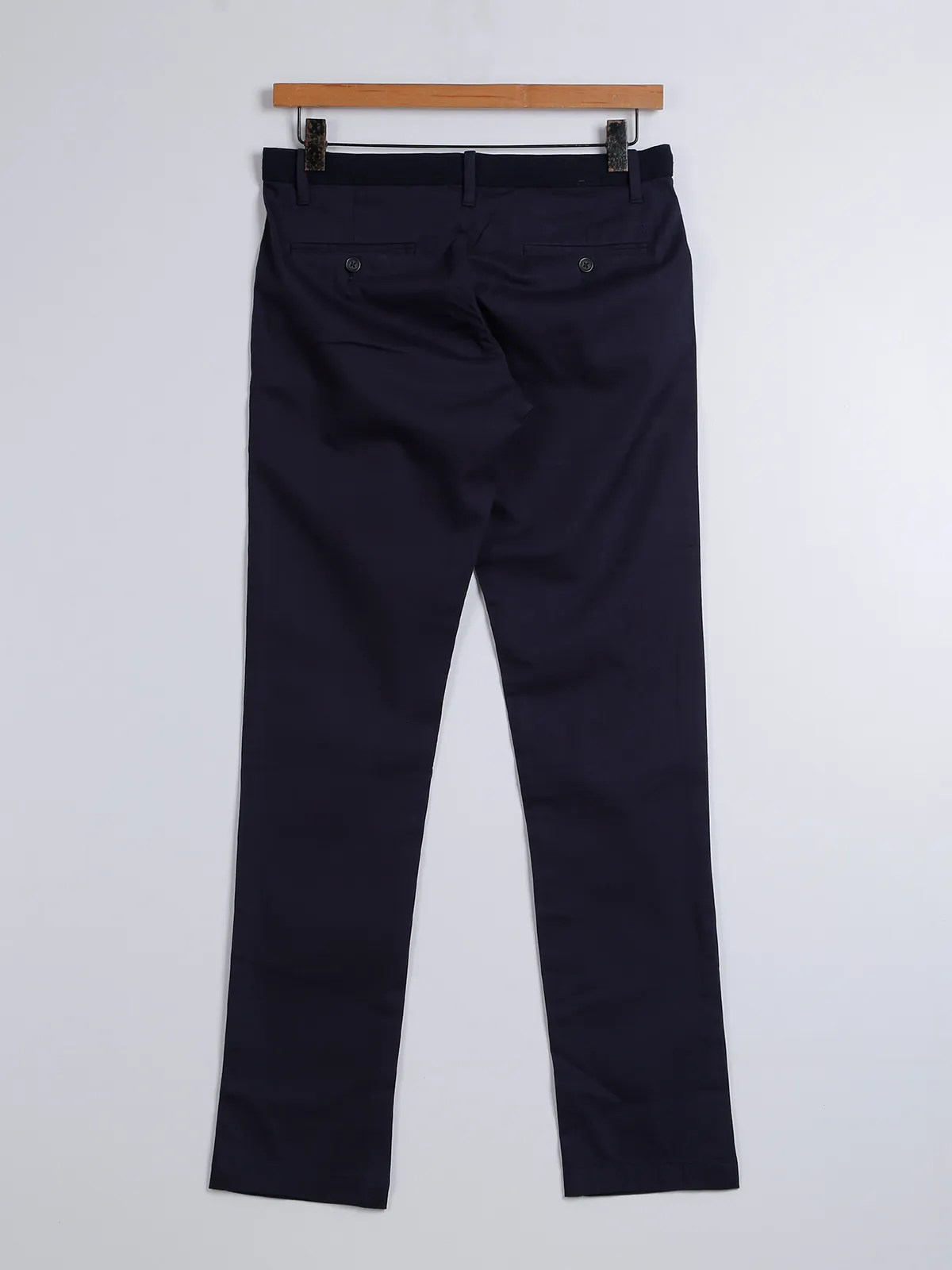 Indian Terrain solid pattern cotton navy trouser