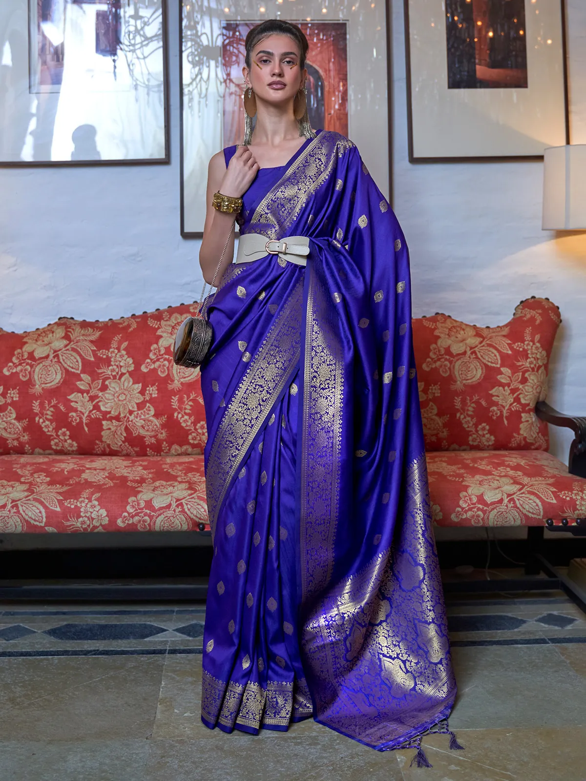 Ink blue silk wedding saree