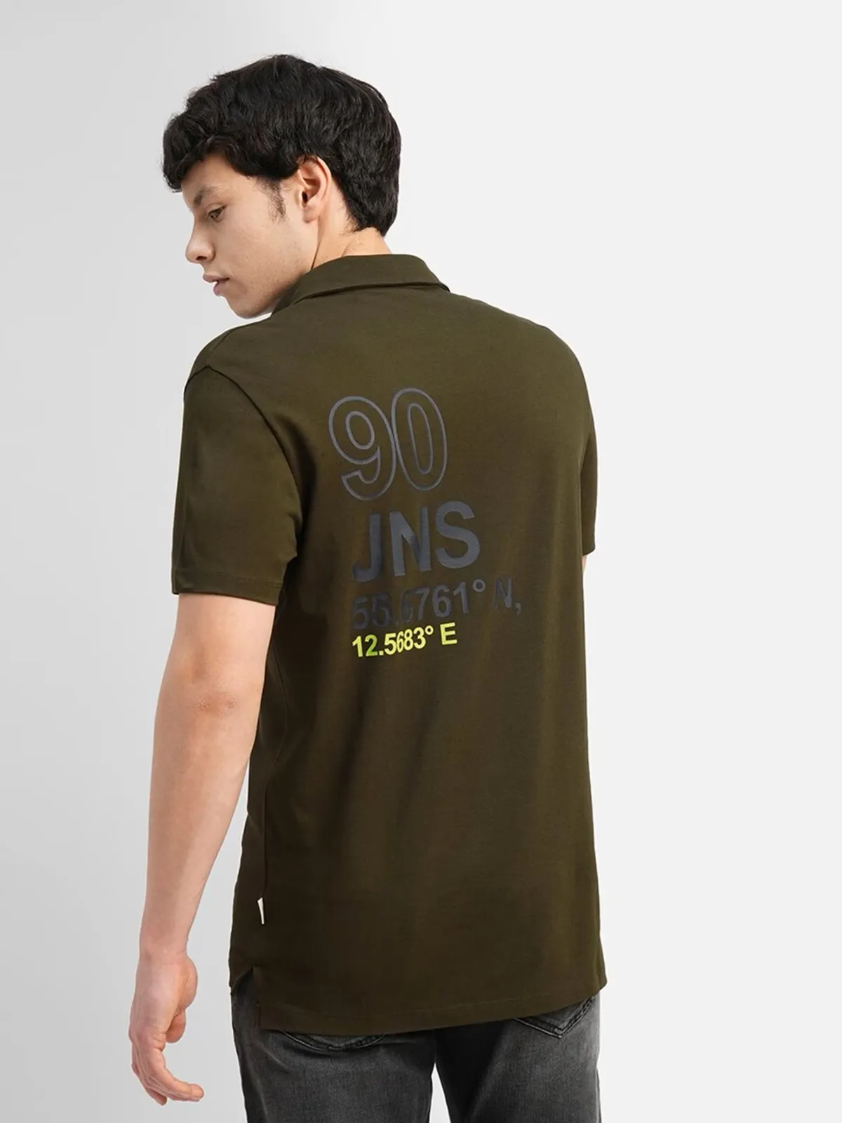 JACK&JONES cotton olive printed polo t shirt