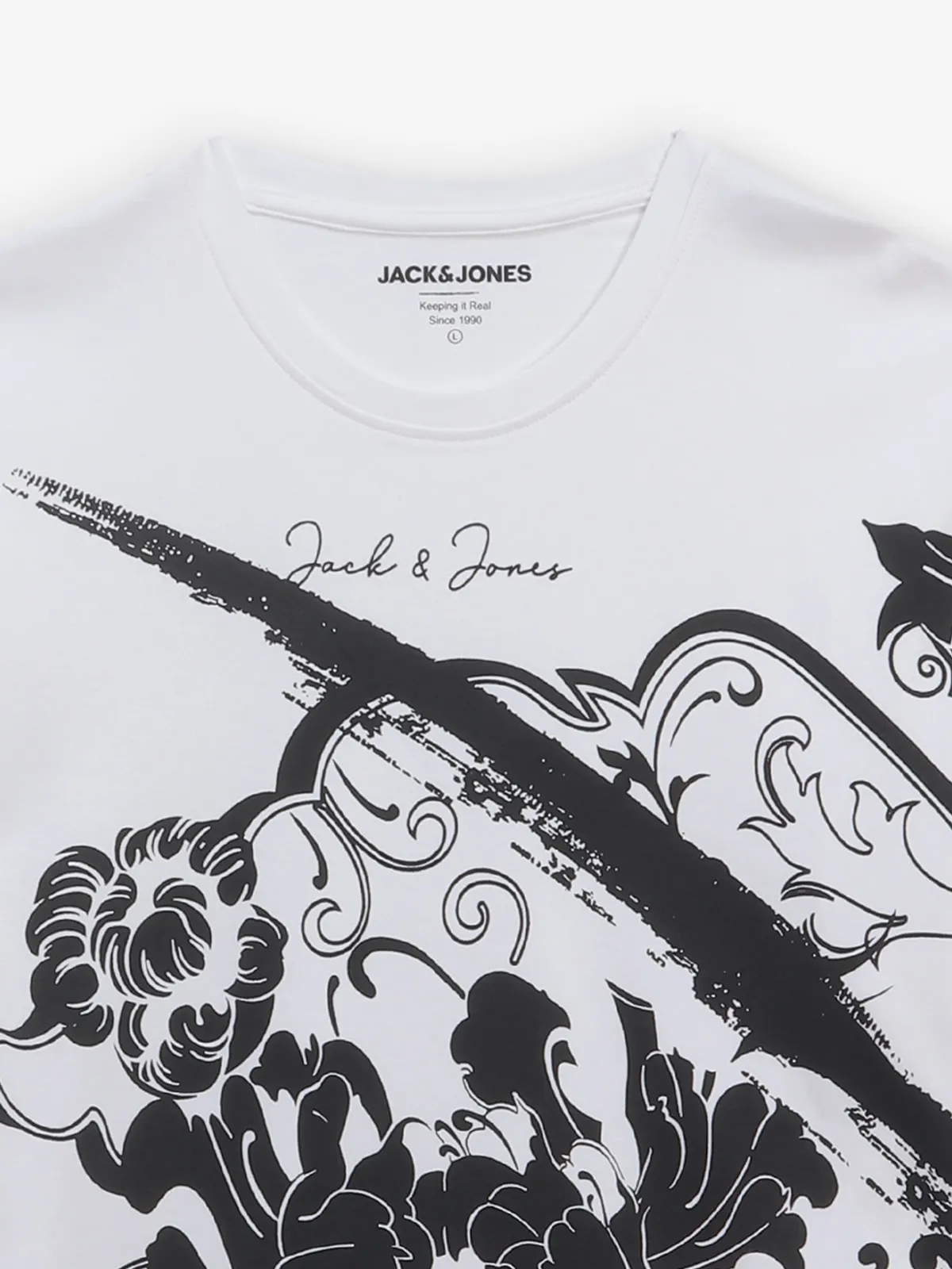 JACK & JONES white printed cotton t-shirt