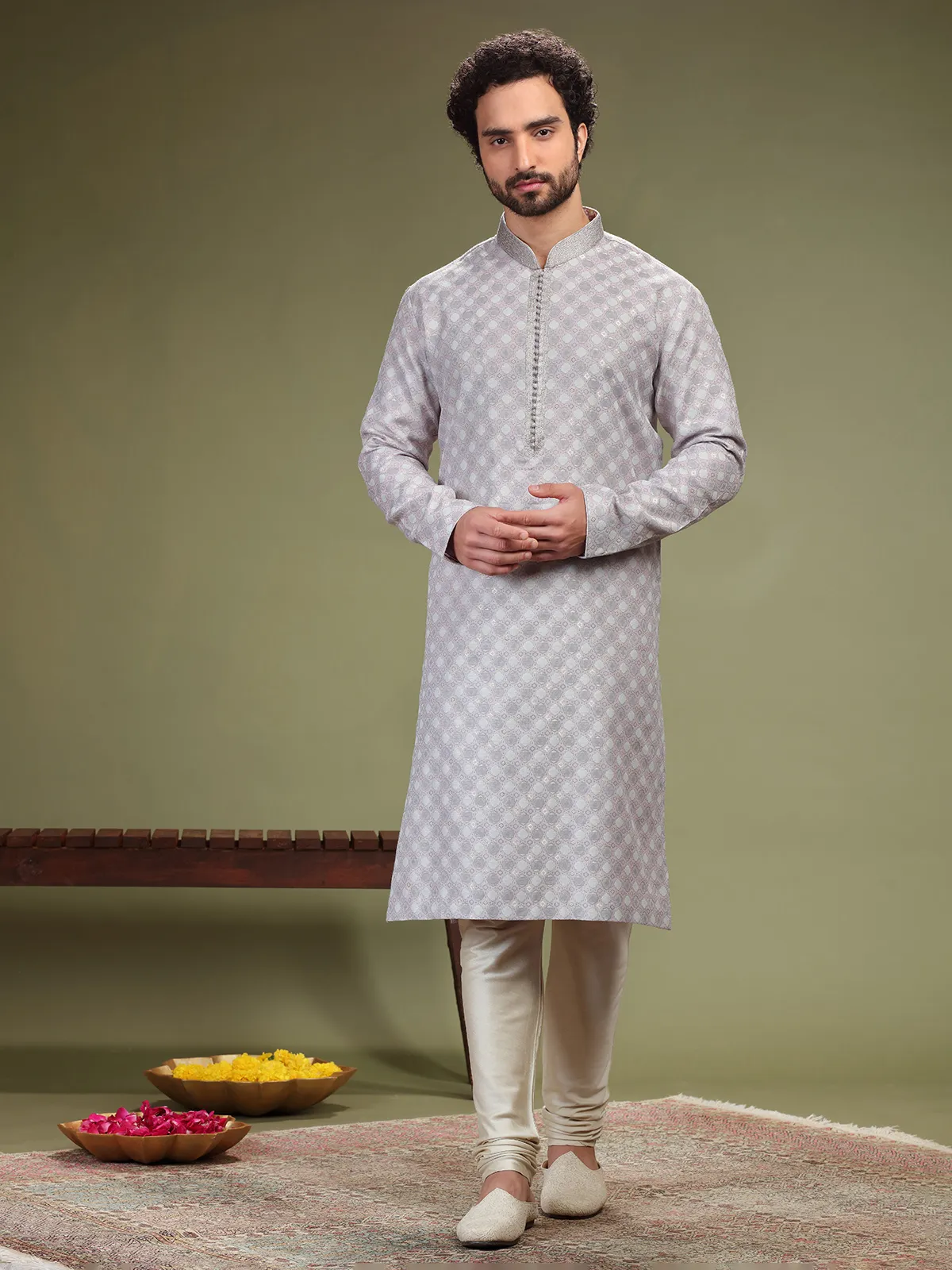 Jacquard light purple  Men Kurta pajama for festive