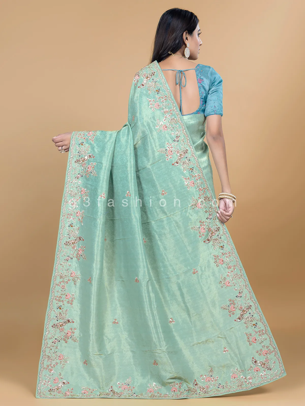 Jacquard saree for wedding in rich sea green