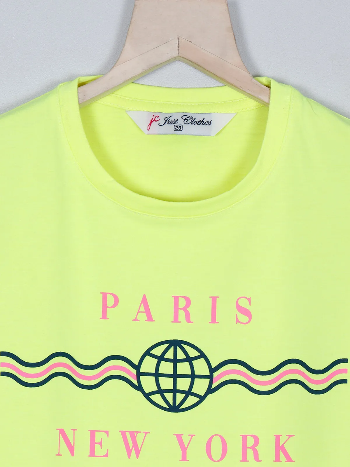 Just cloth neon green cotton t-shirt for girls