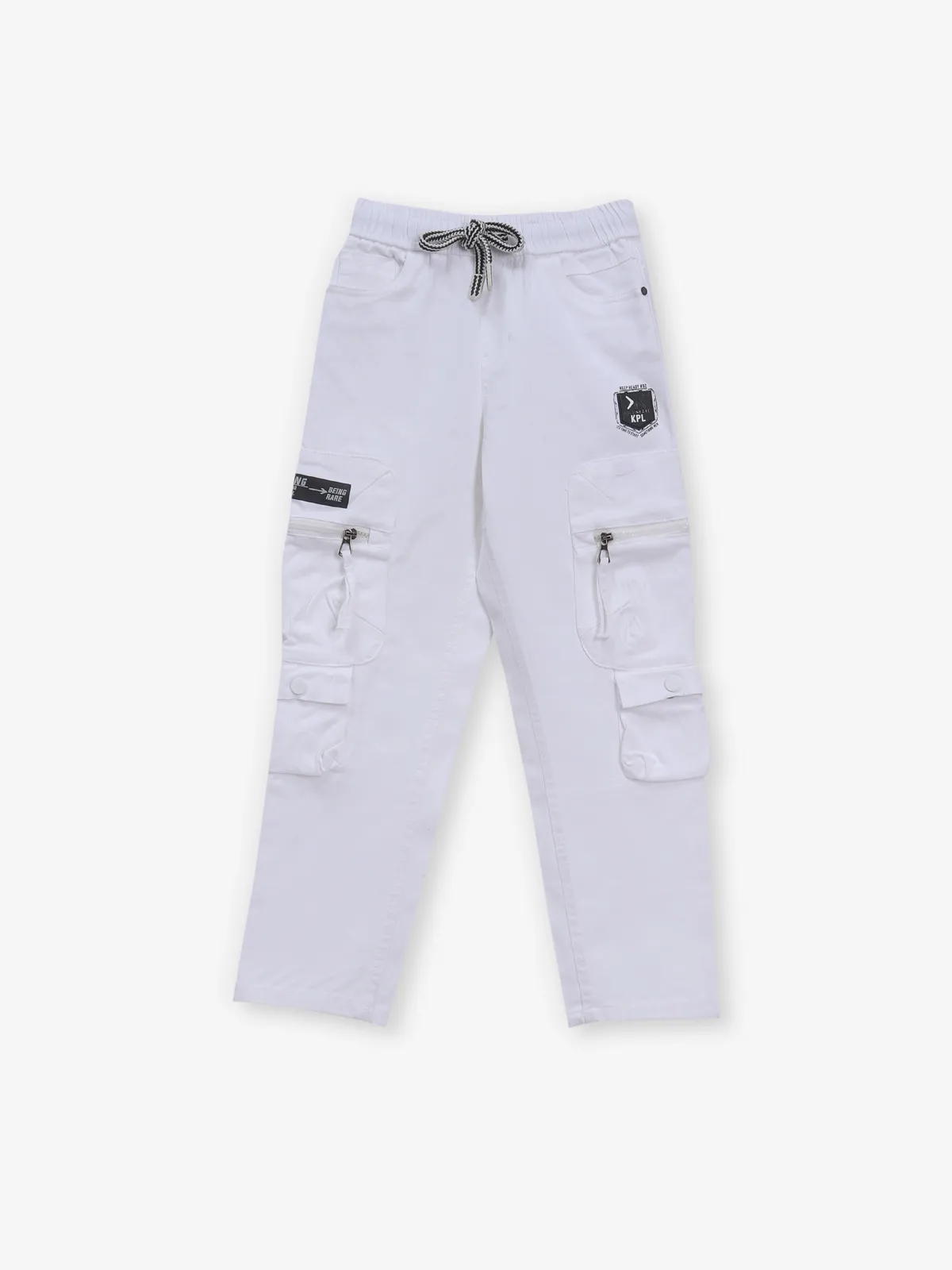 KEPEL white solid cargo fit jeans