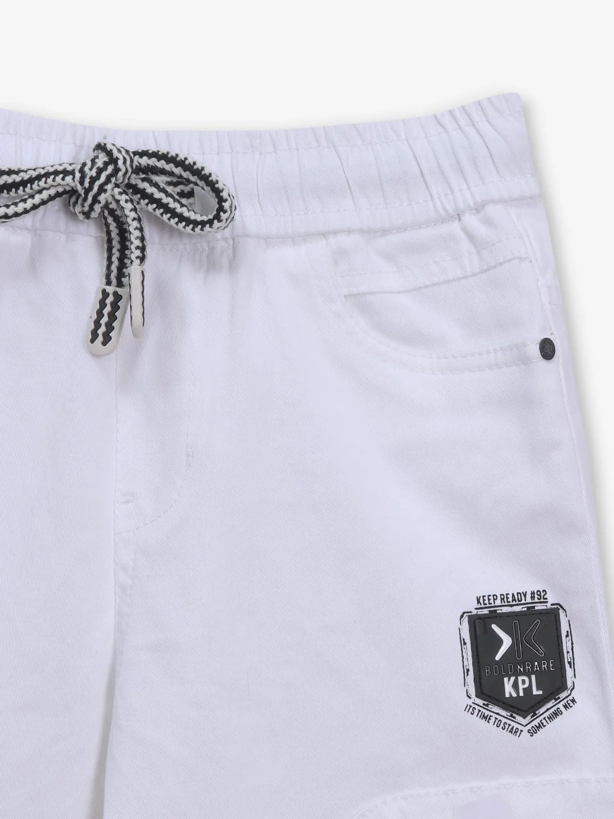 KEPEL white solid cargo fit jeans