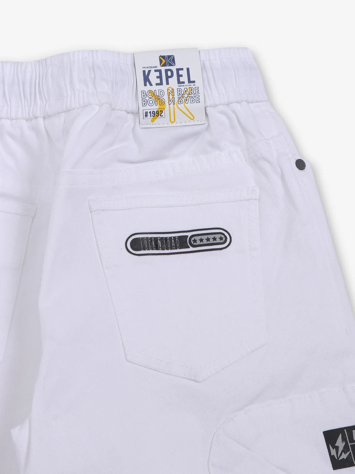KEPEL white solid cargo fit jeans