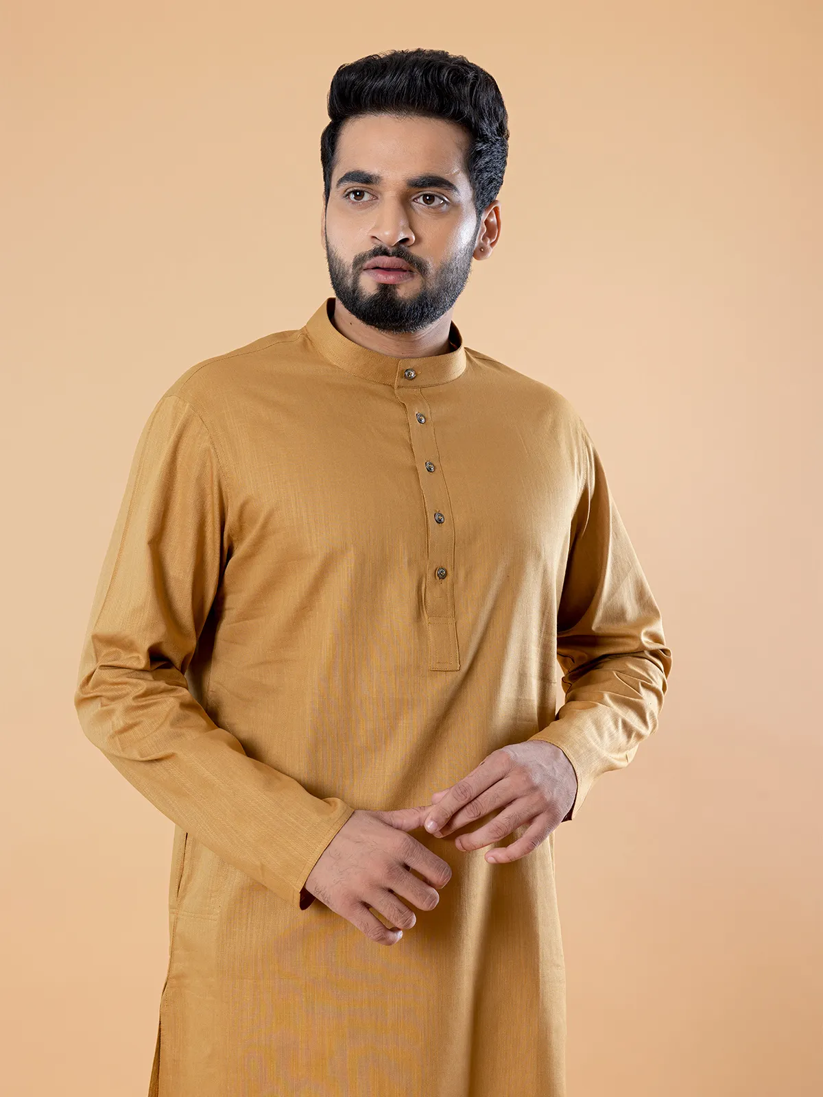 Khaki plain cotton  Men Kurta pajama