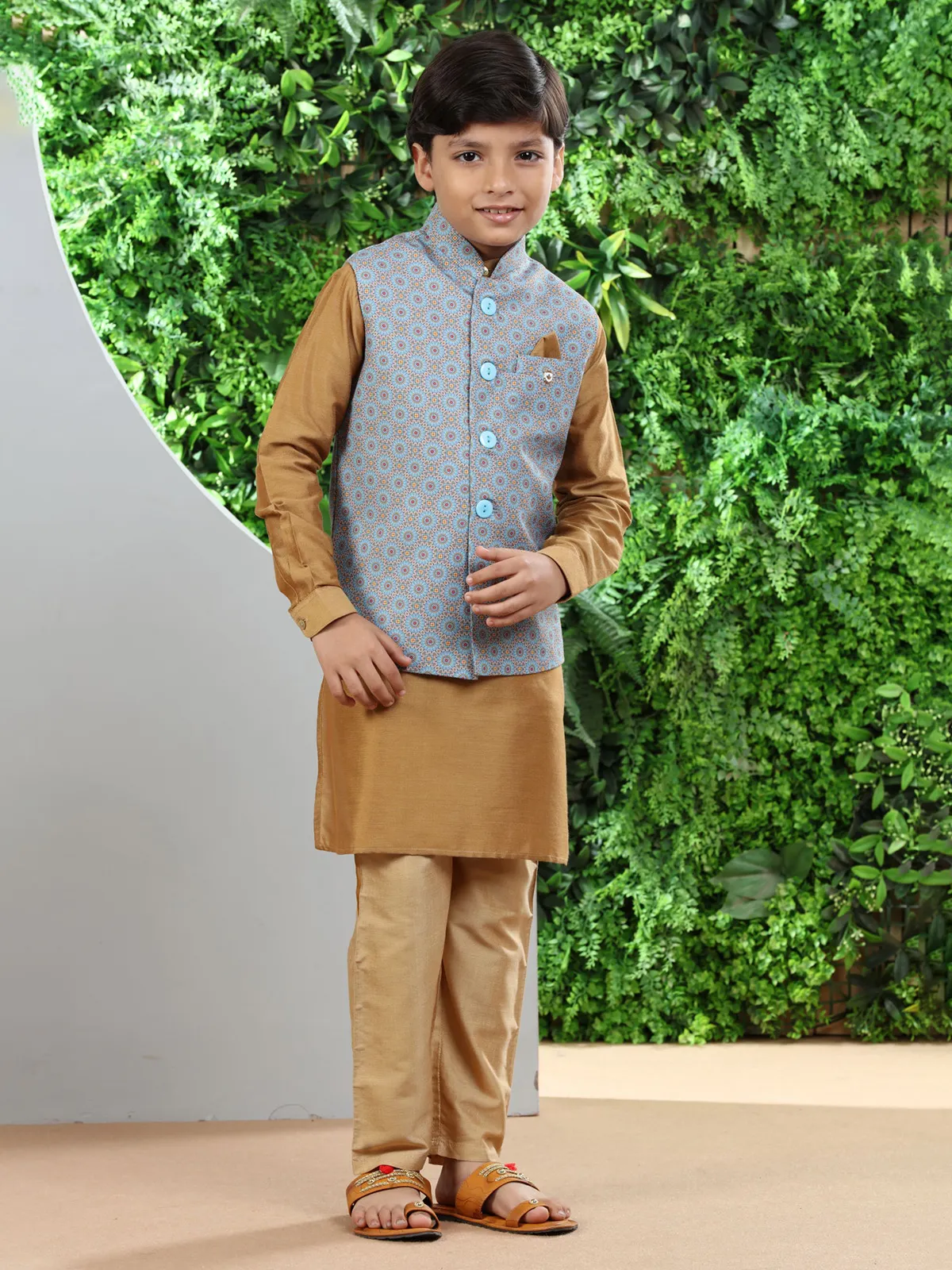 Khaki silk waistcoat set for wedding