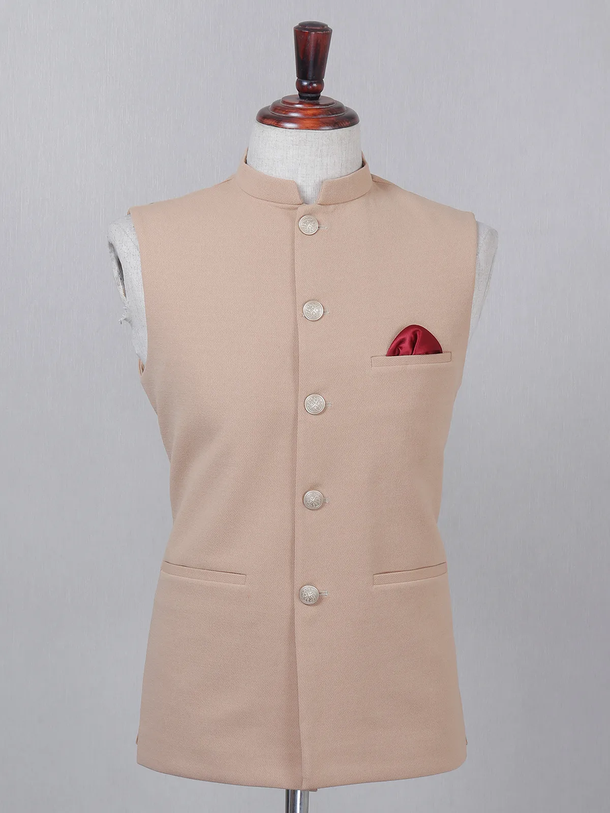 Khaki wedding and party wear terry rayon waistcoat