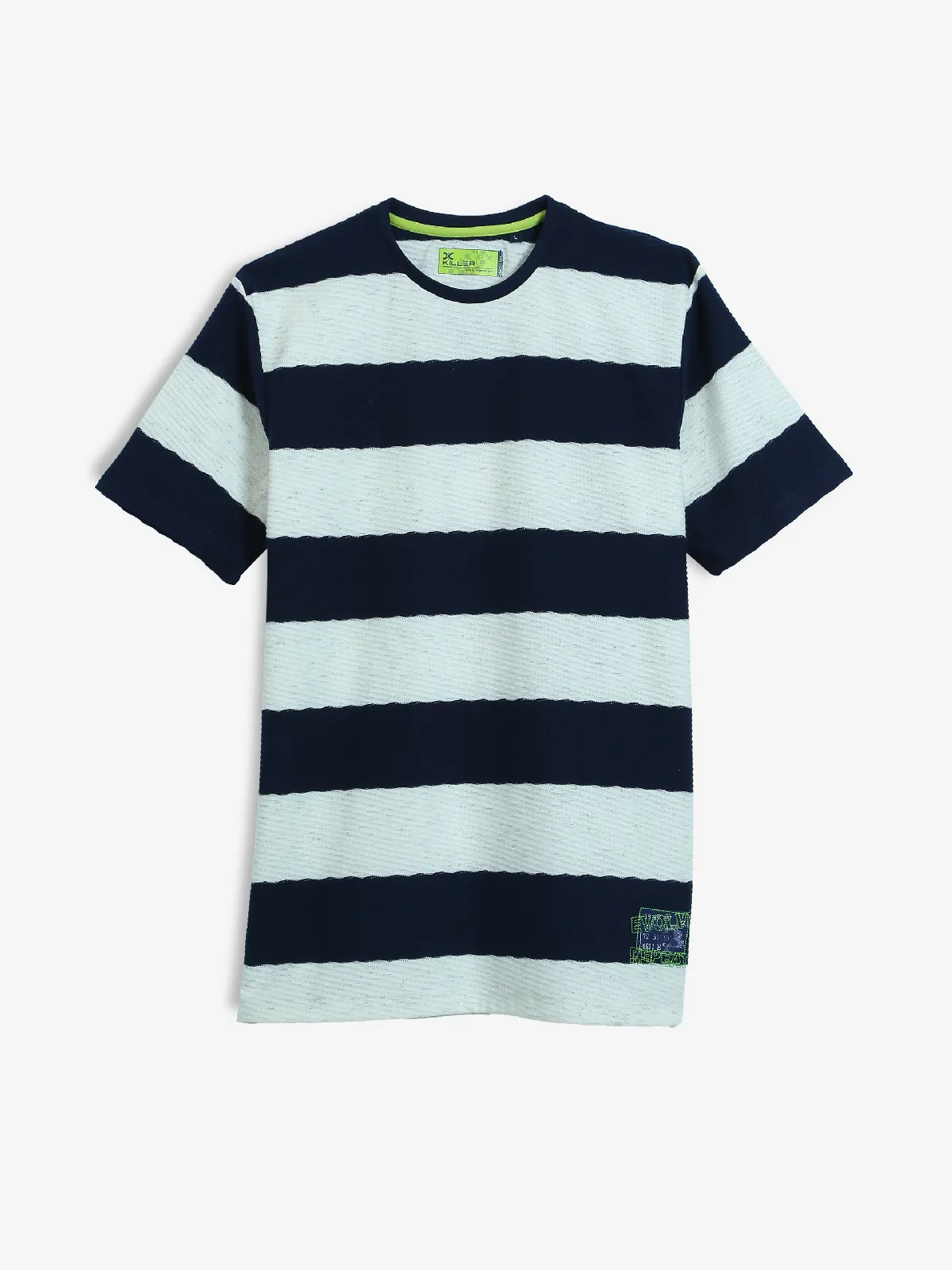 KILEER navy and white stripe cotton t-shirt
