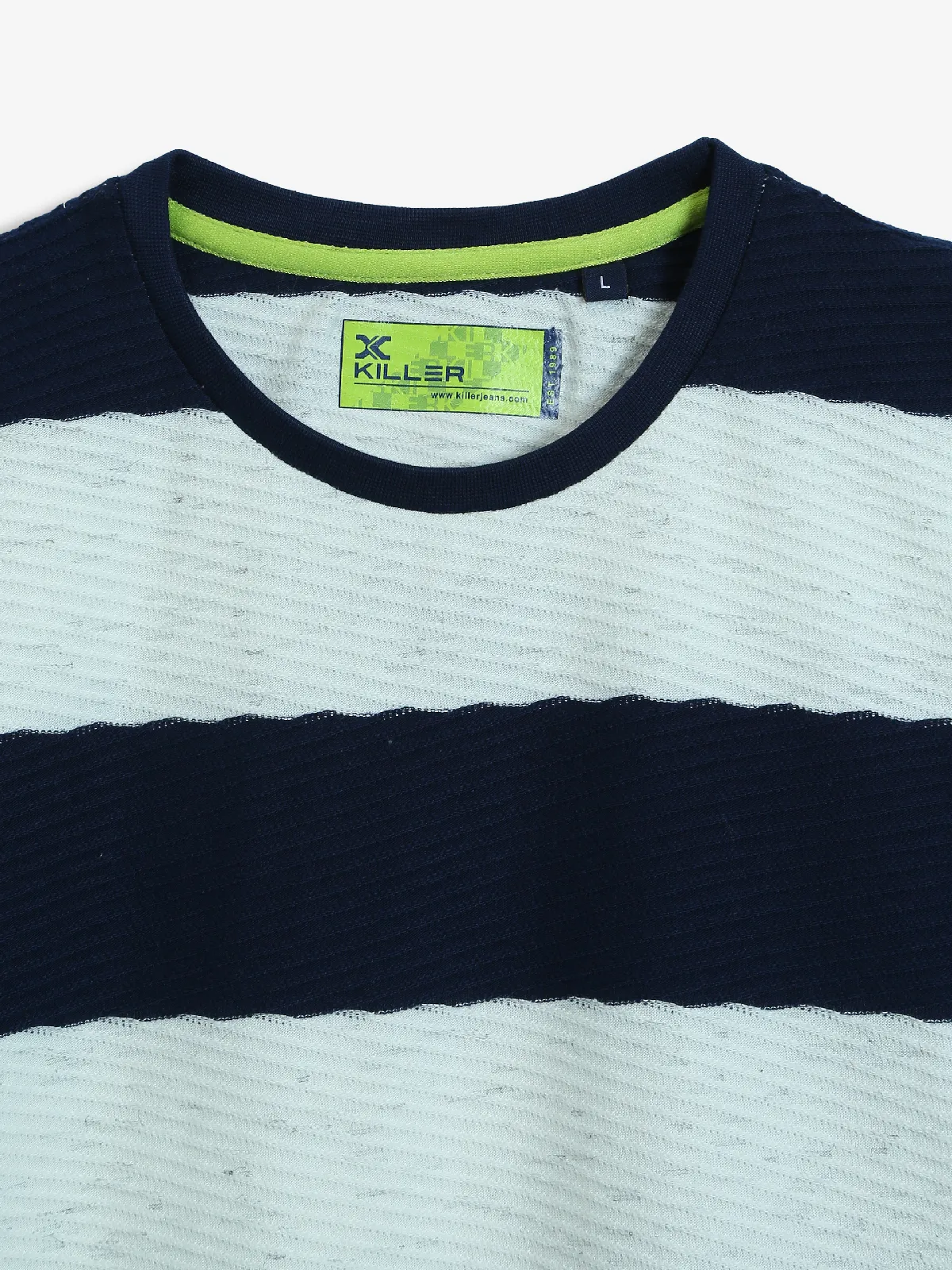 KILEER navy and white stripe cotton t-shirt