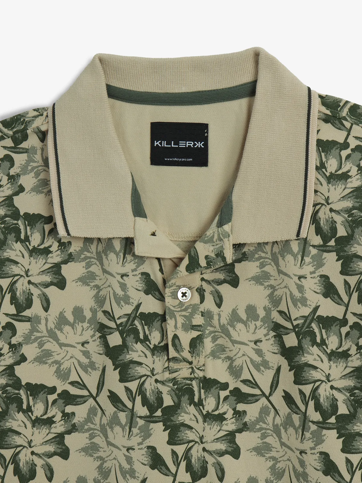 KILLER beige and green printed cotton t-shirt