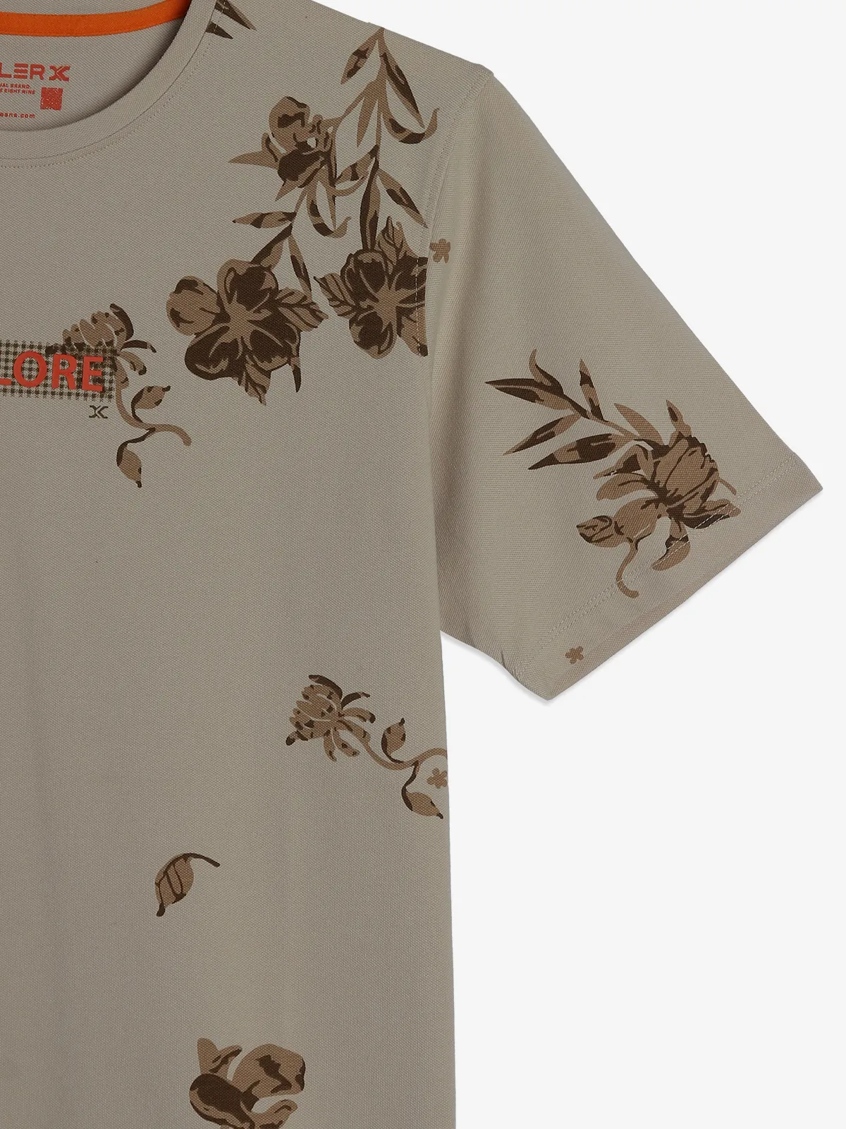 Killer beige floral printed cotton t-shirt