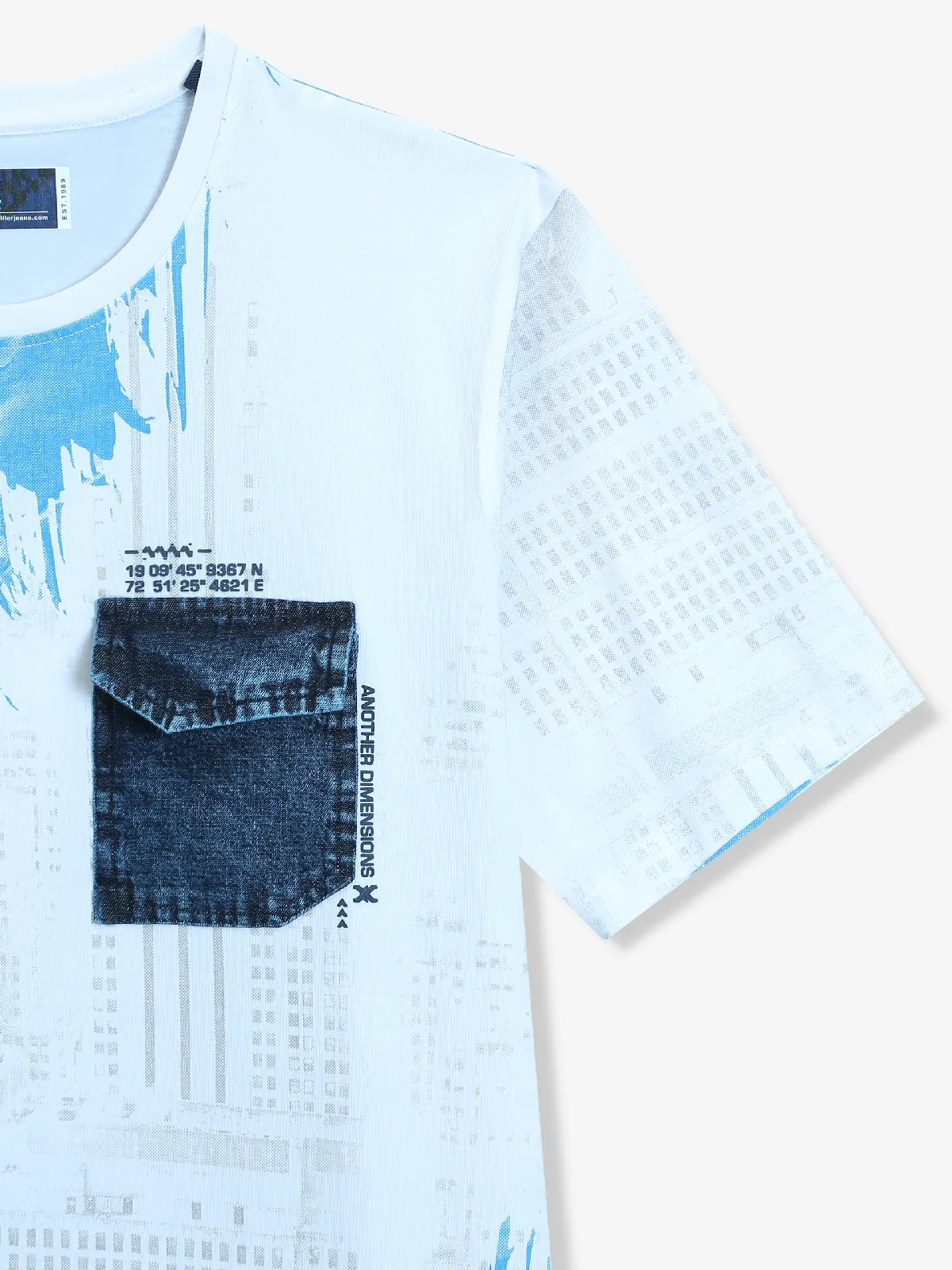 KILLER blue and white cotton printed t-shirt