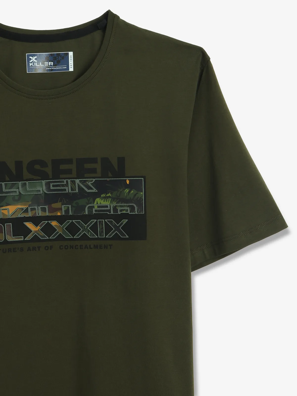 KILLER olive plain cotton t-shirt