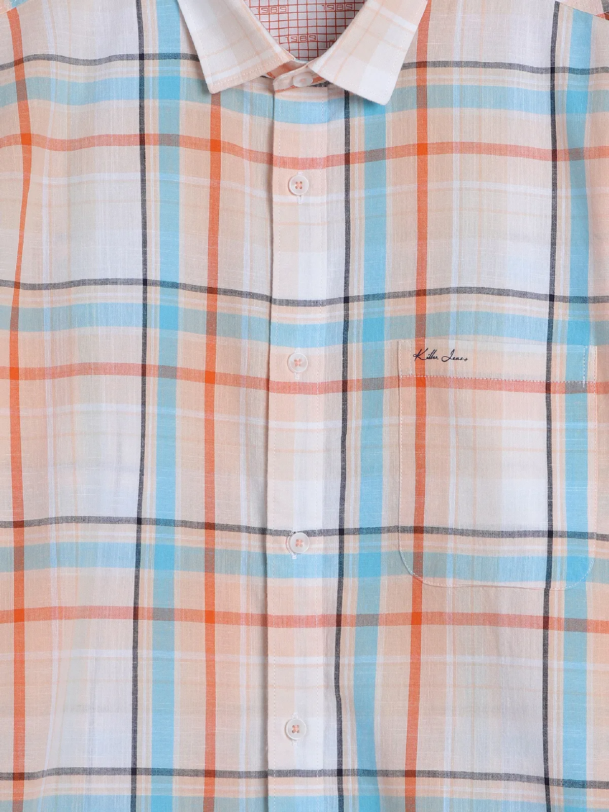 Killer peach cotton checks shirt