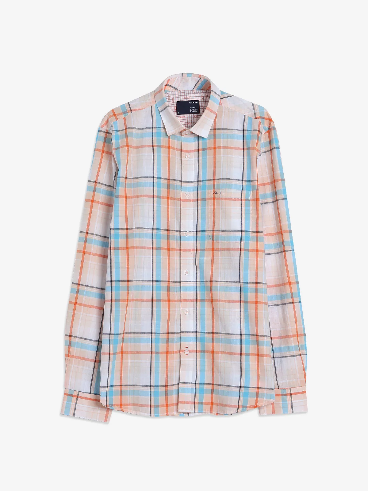 Killer peach cotton checks shirt