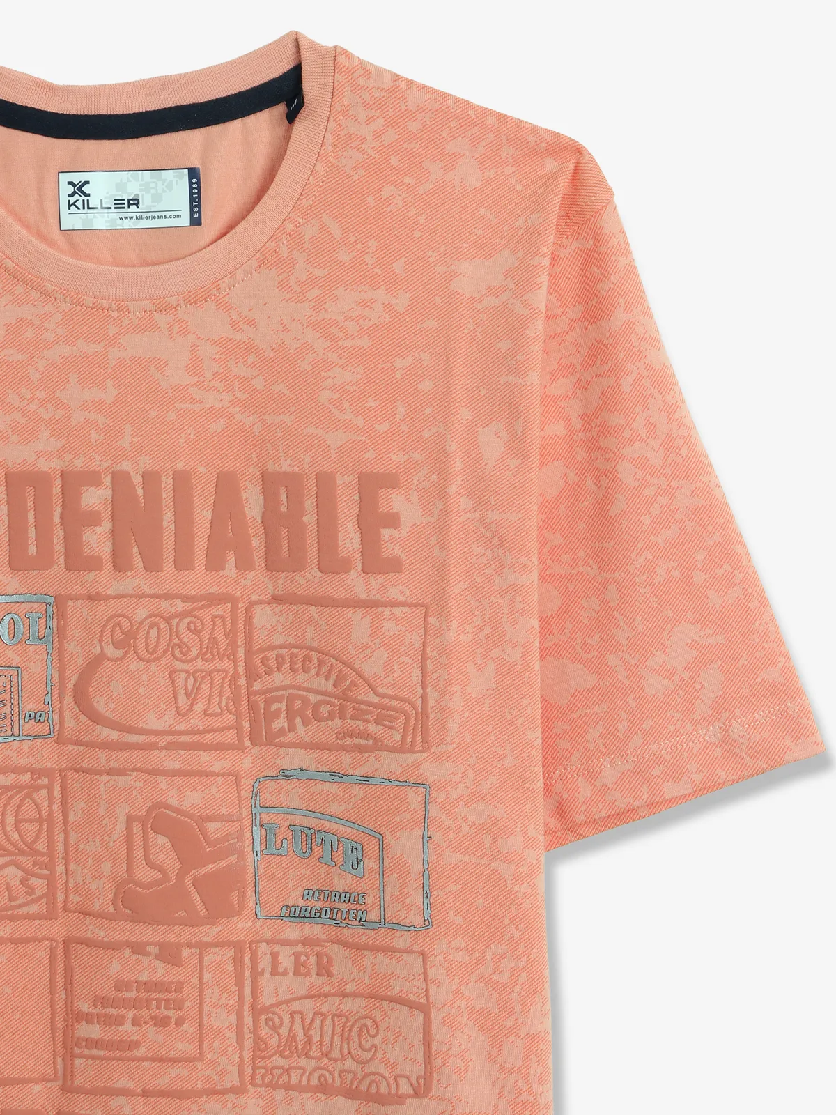 KILLER peach printed cotton t-shirt