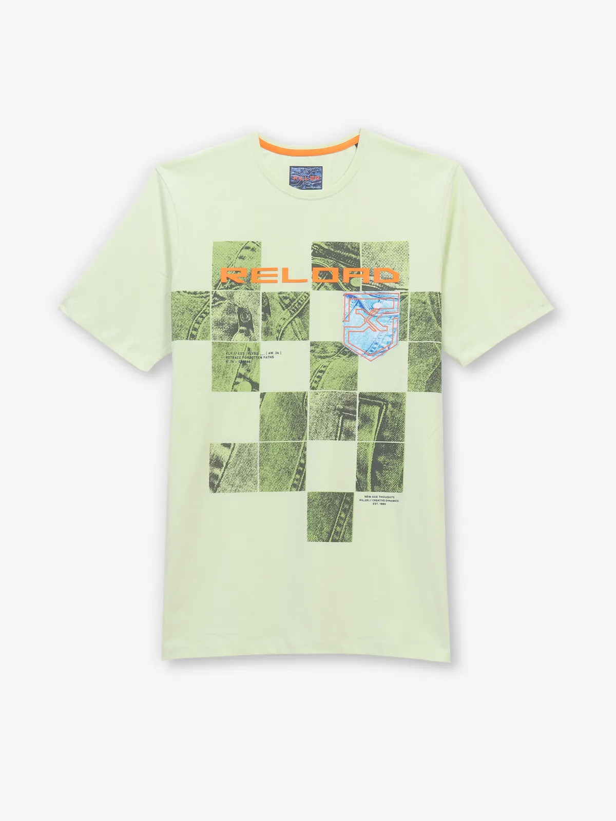 KILLER pista green casual printed cotton t-shirt