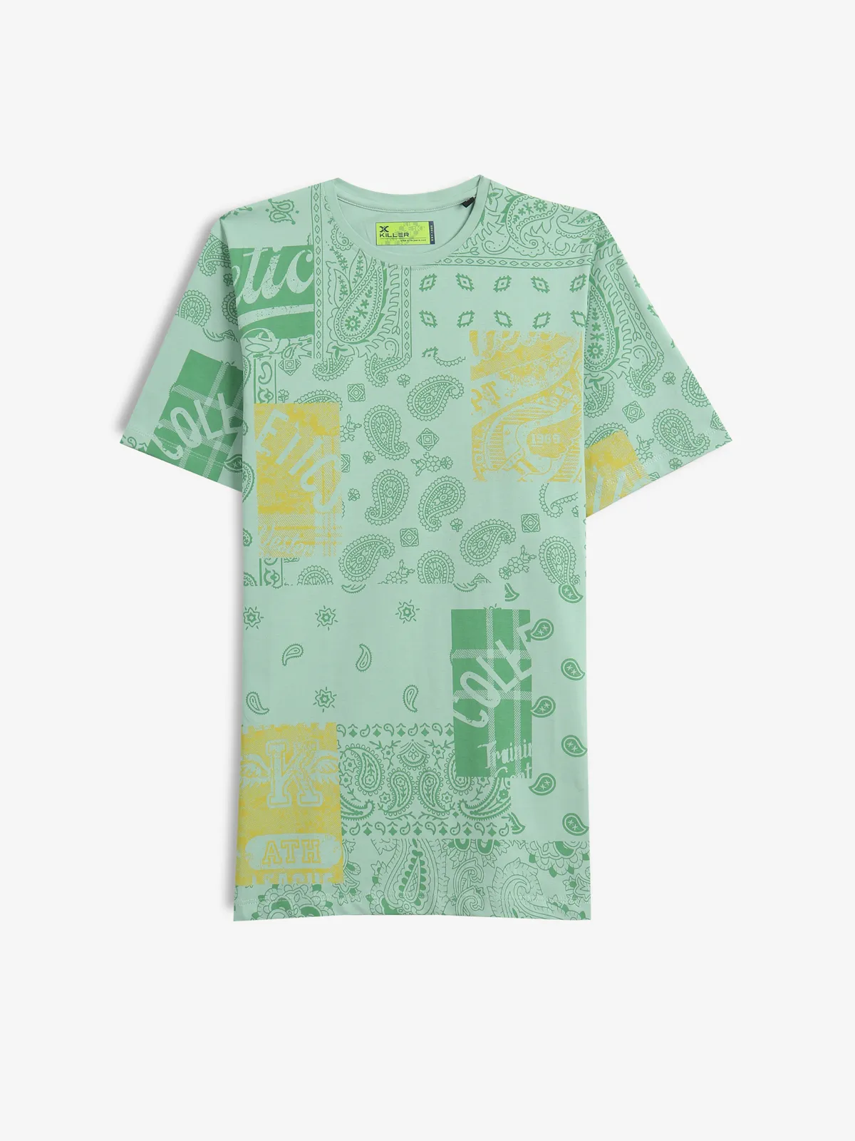 KILLER pista green printed cotton casual t-shirt
