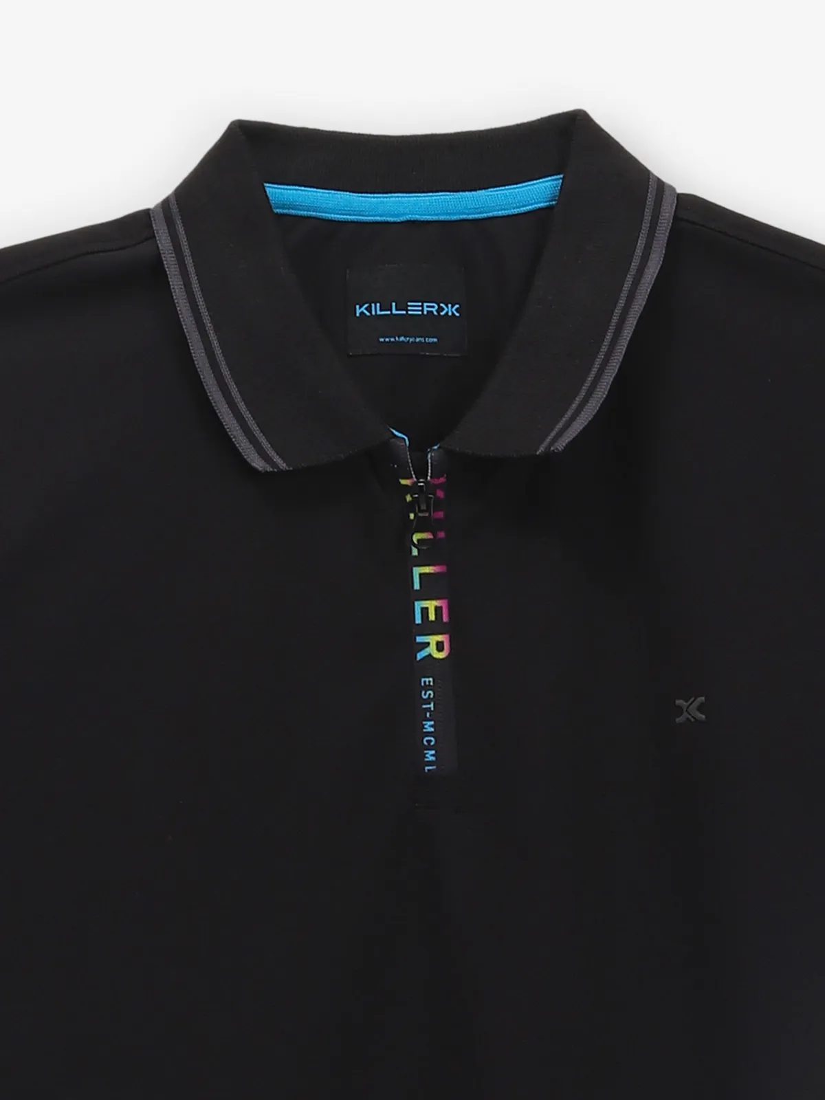 KILLER plain black cotton polo t-shirt