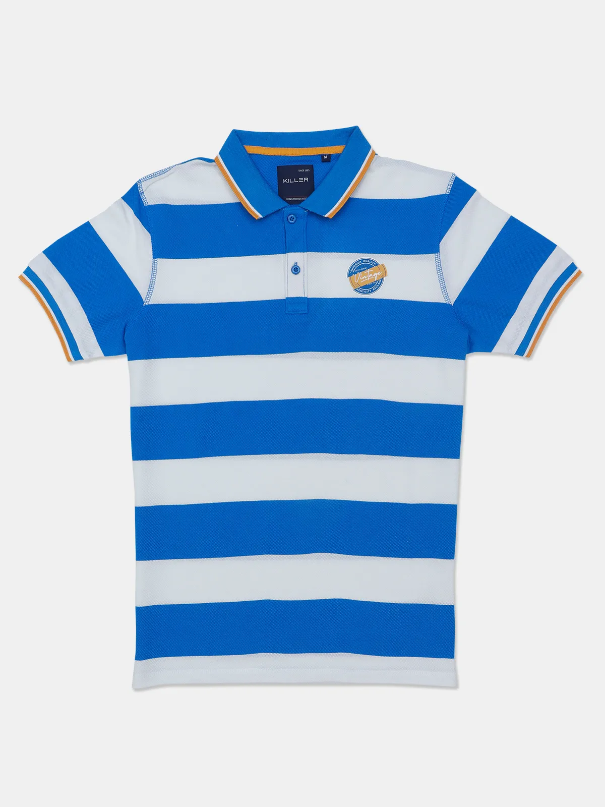 Killer royal blue striped regular fit t shirt in cotton