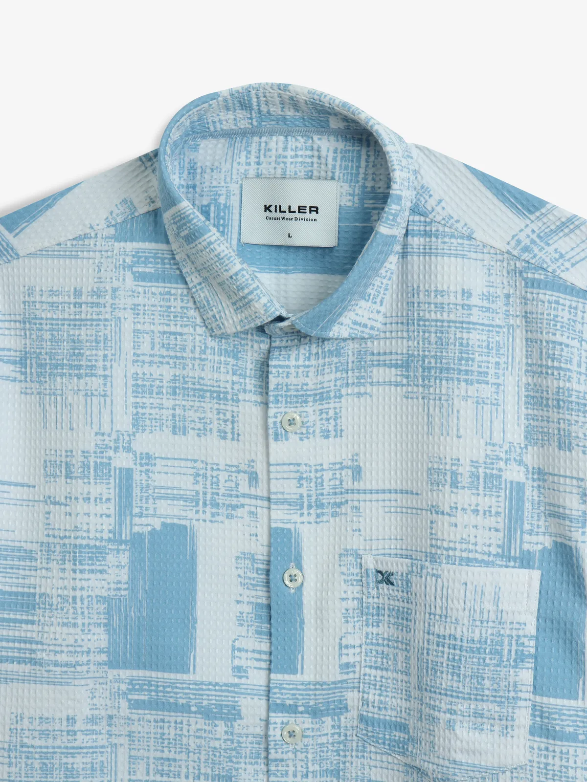 KILLER sky blue printed cotton shirt