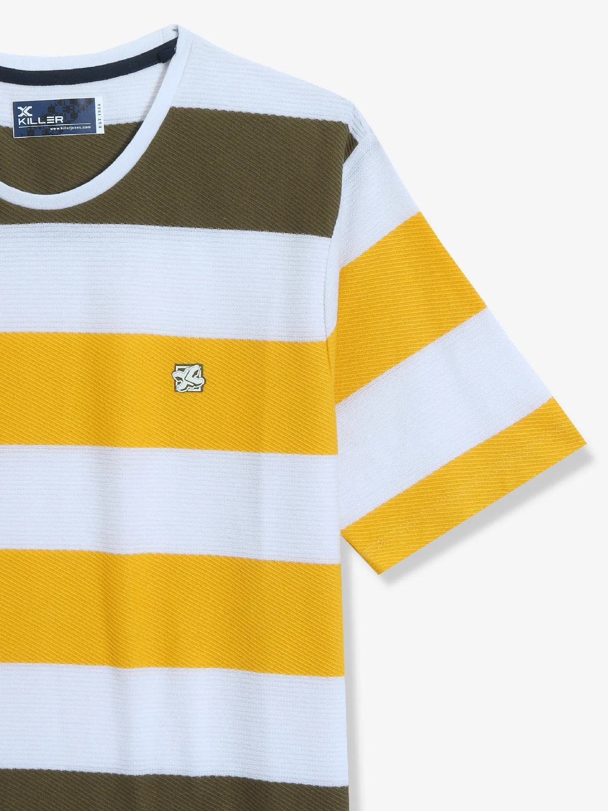 KILLER stripe white and mustard yellow t-shirt